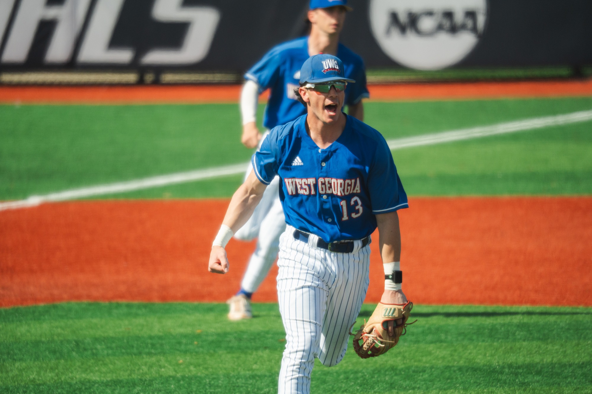 Patrick McCullough celebrating while in the field vs South Alabama