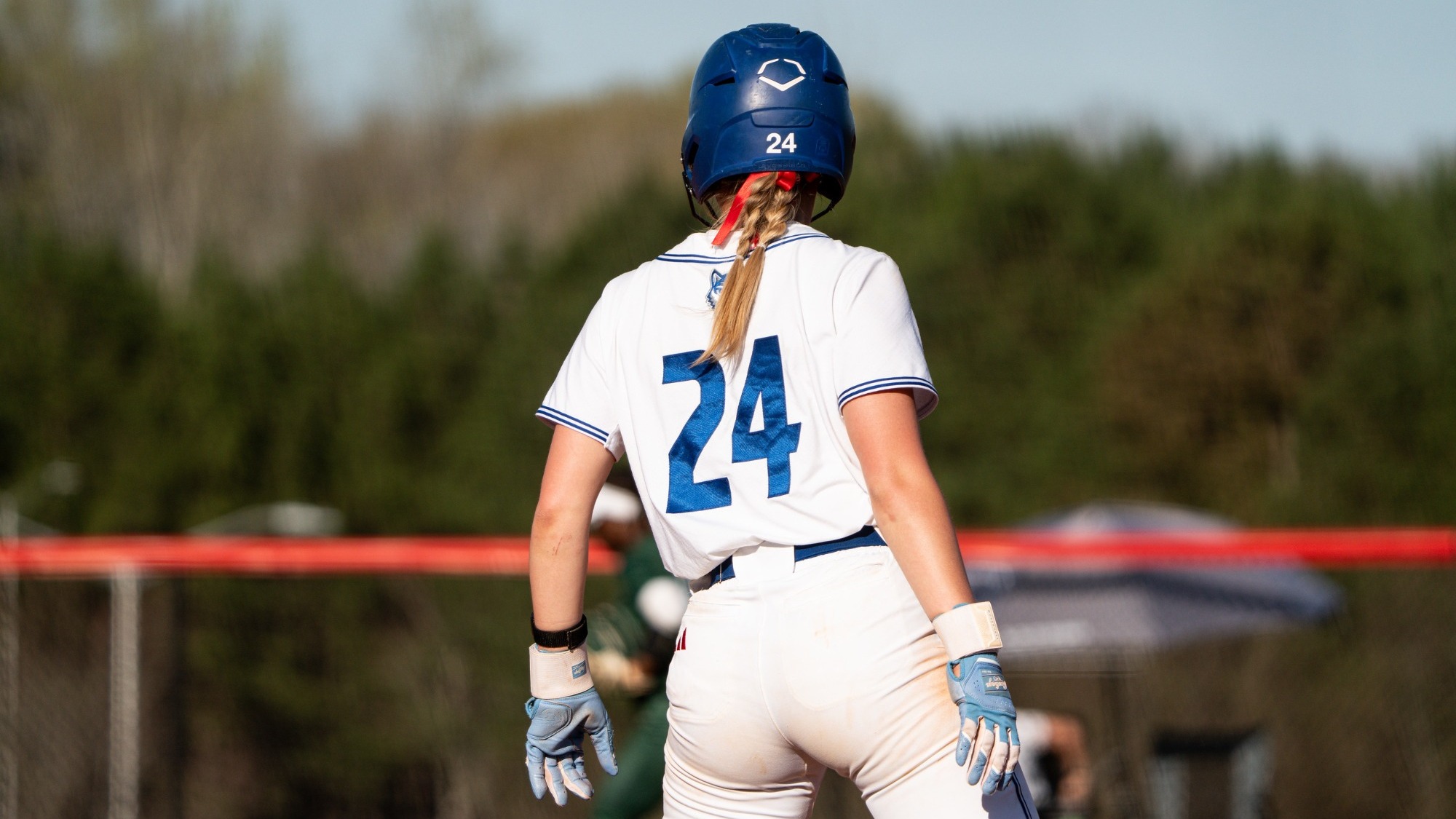 West Georgia Softball player in white, wearing number 24. 