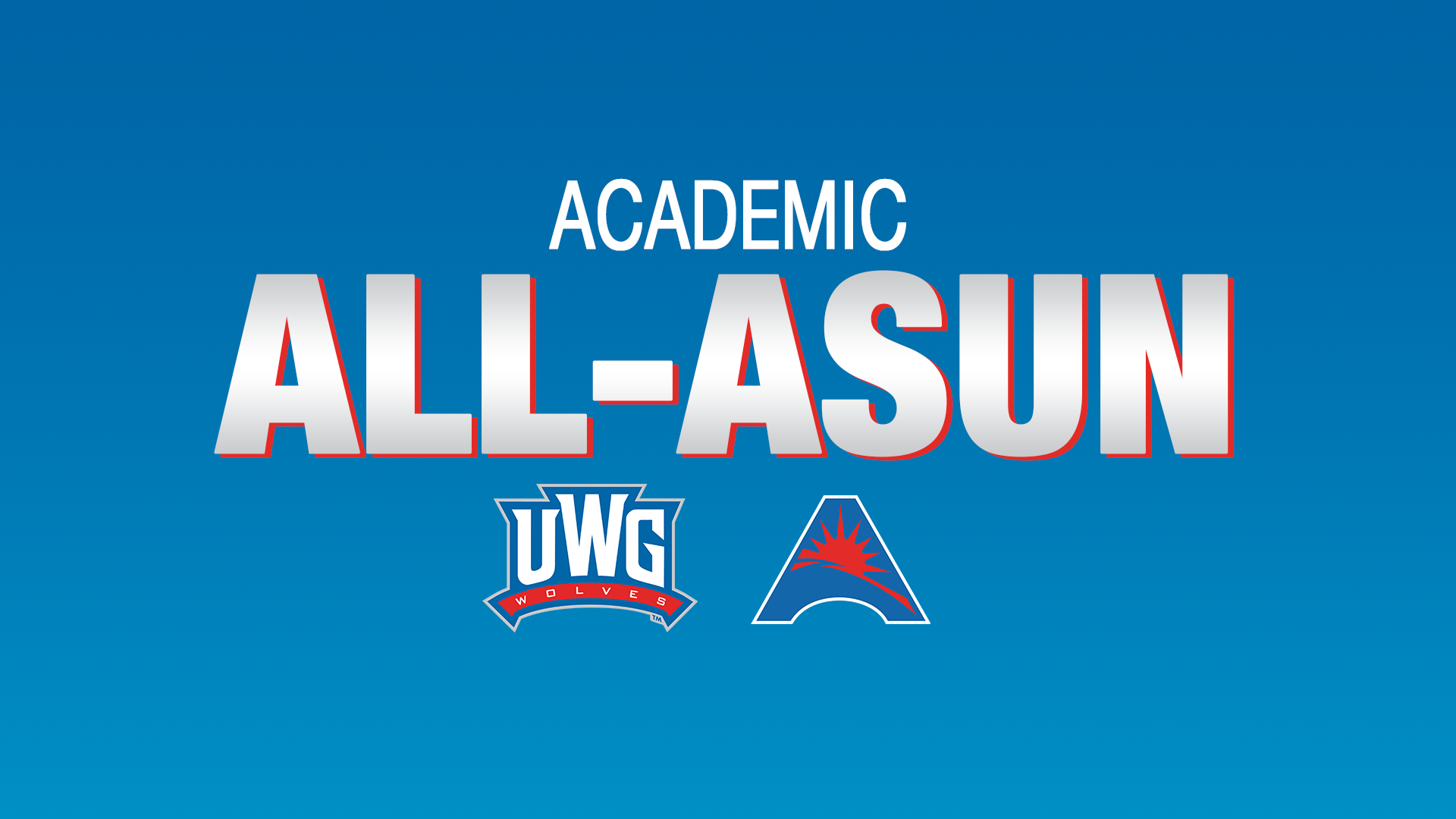 Graphic reading ‘Academic All-ASUN’ on a blue background, with the University of West Georgia Wolves logo and the ASUN Conference logo beneath the text.