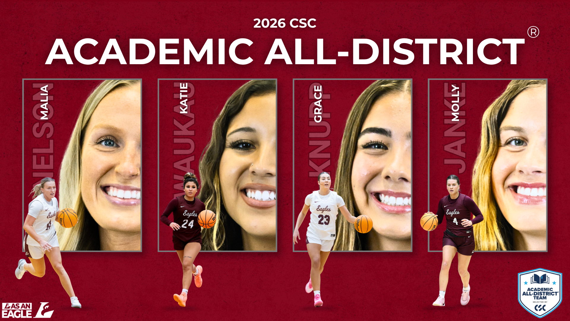 Malia Nelson, Katie Waukau, Grace Knupp and Molly Janke earn CSC Academic All-District Honors