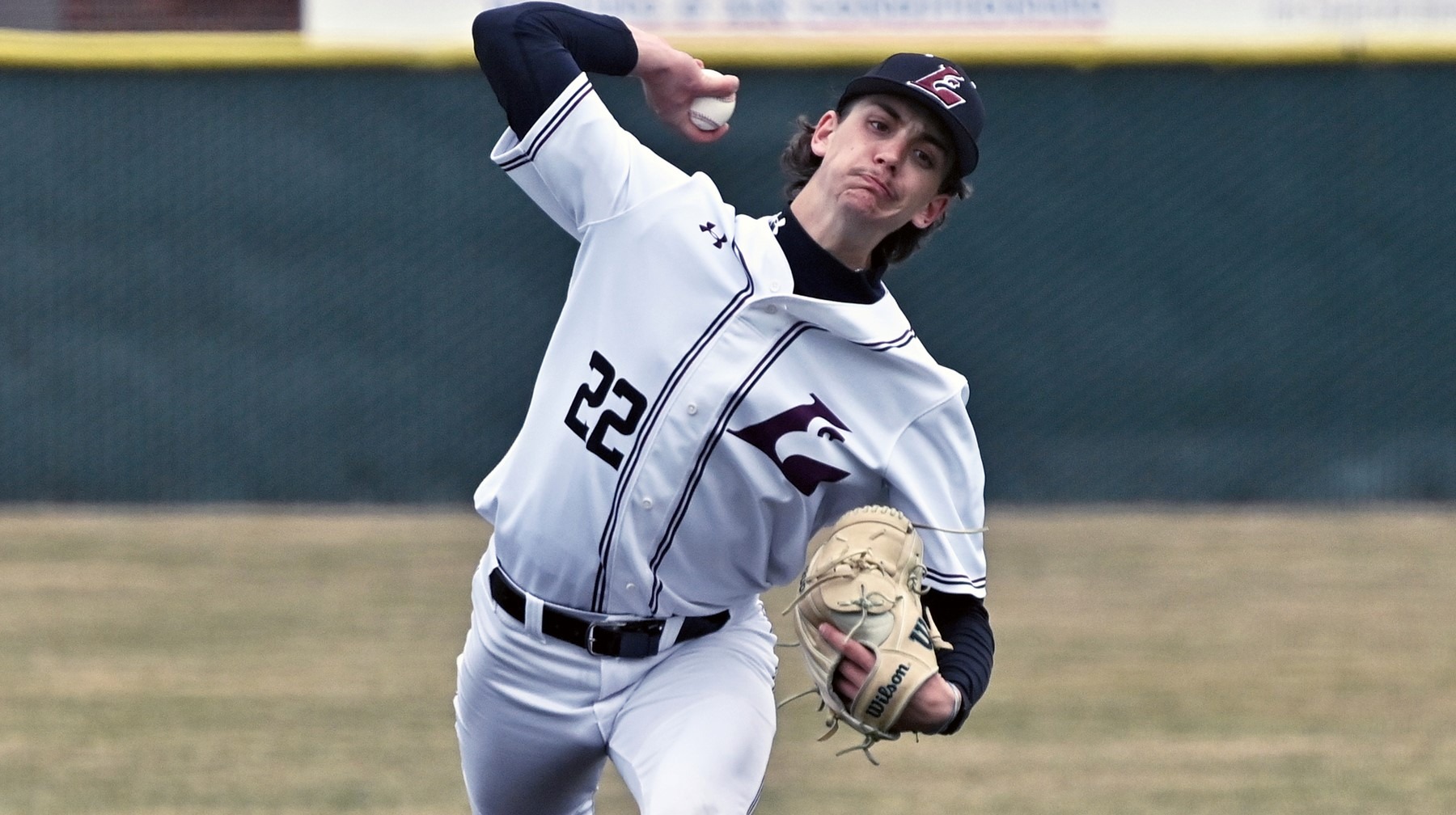 Logan Zickert throwing a pitch versus UW-River Falls