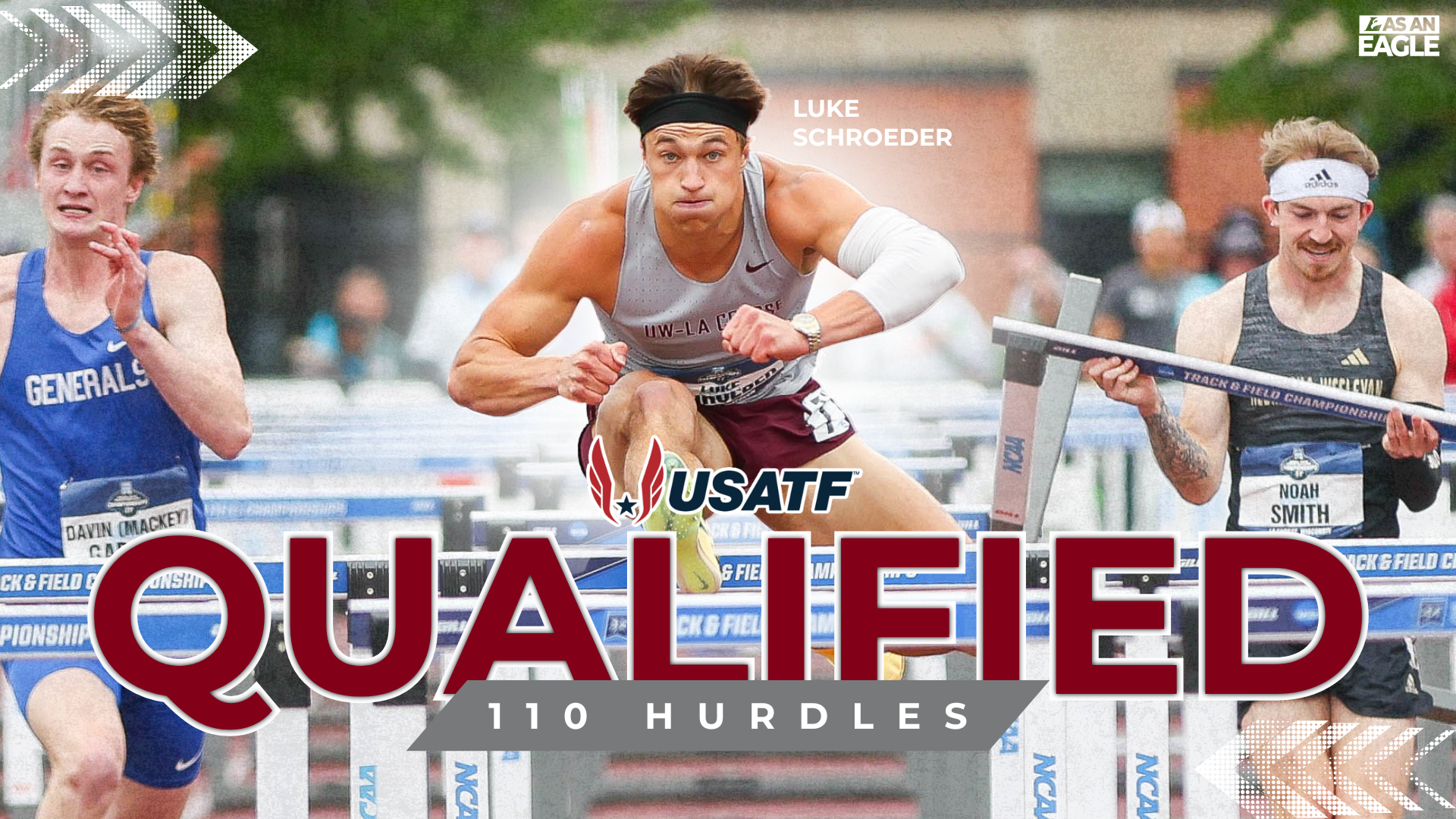 Luke Schroeder jumping over a hurdle