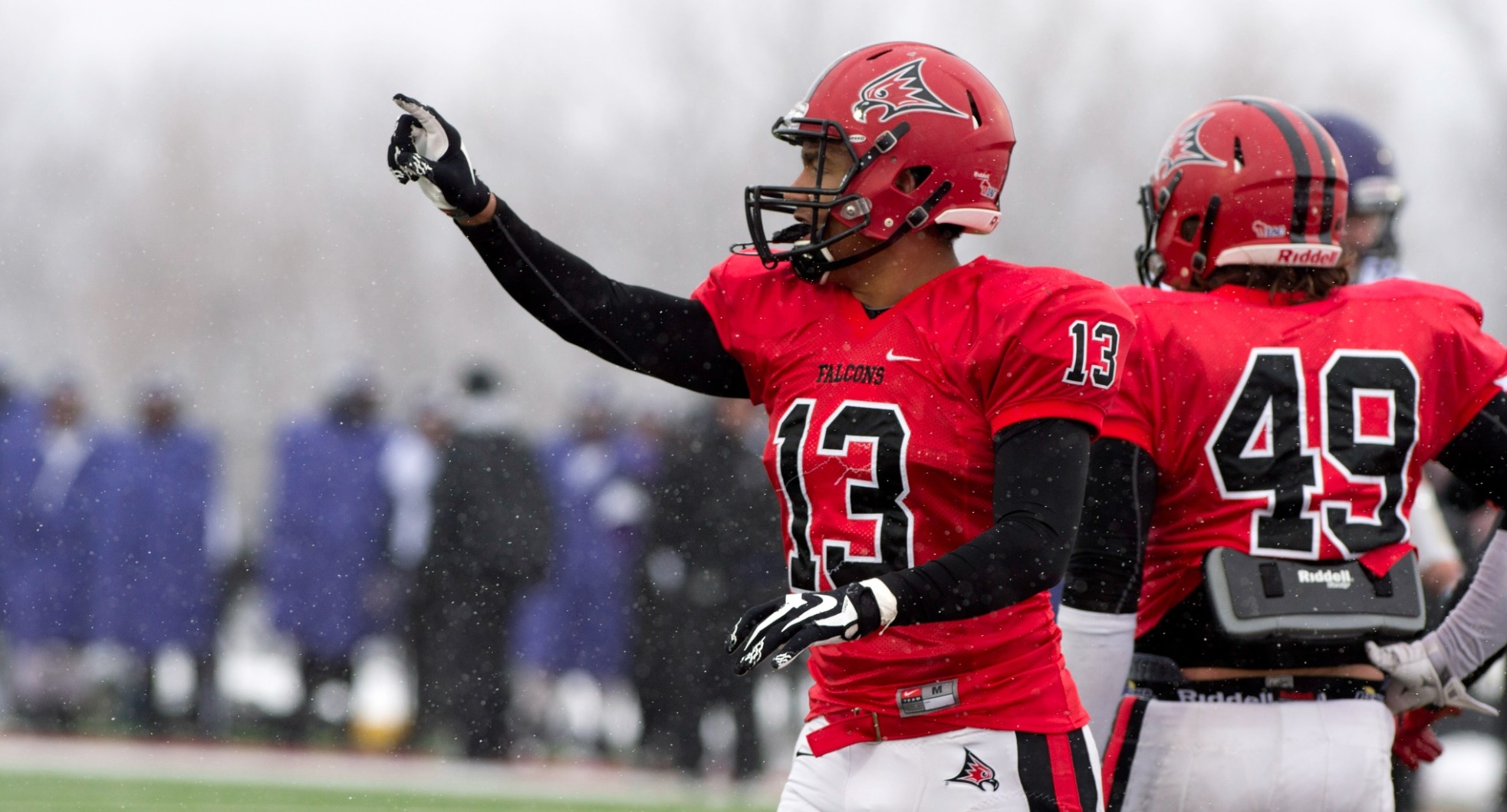 Tyler Ledbeter and Cole Sirek
Falcons faced UW Whitewater at Ramer Field November 15, 2014.
Photo by Kathy M Helgeson