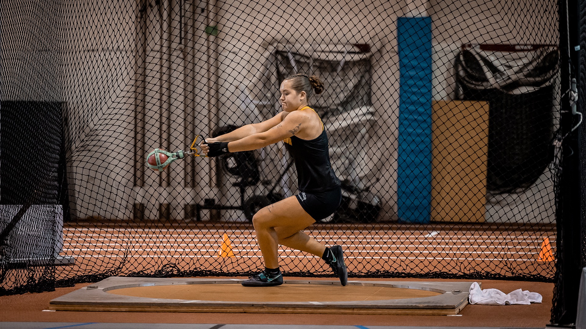 Alivia Visger competing in the hammer throw.