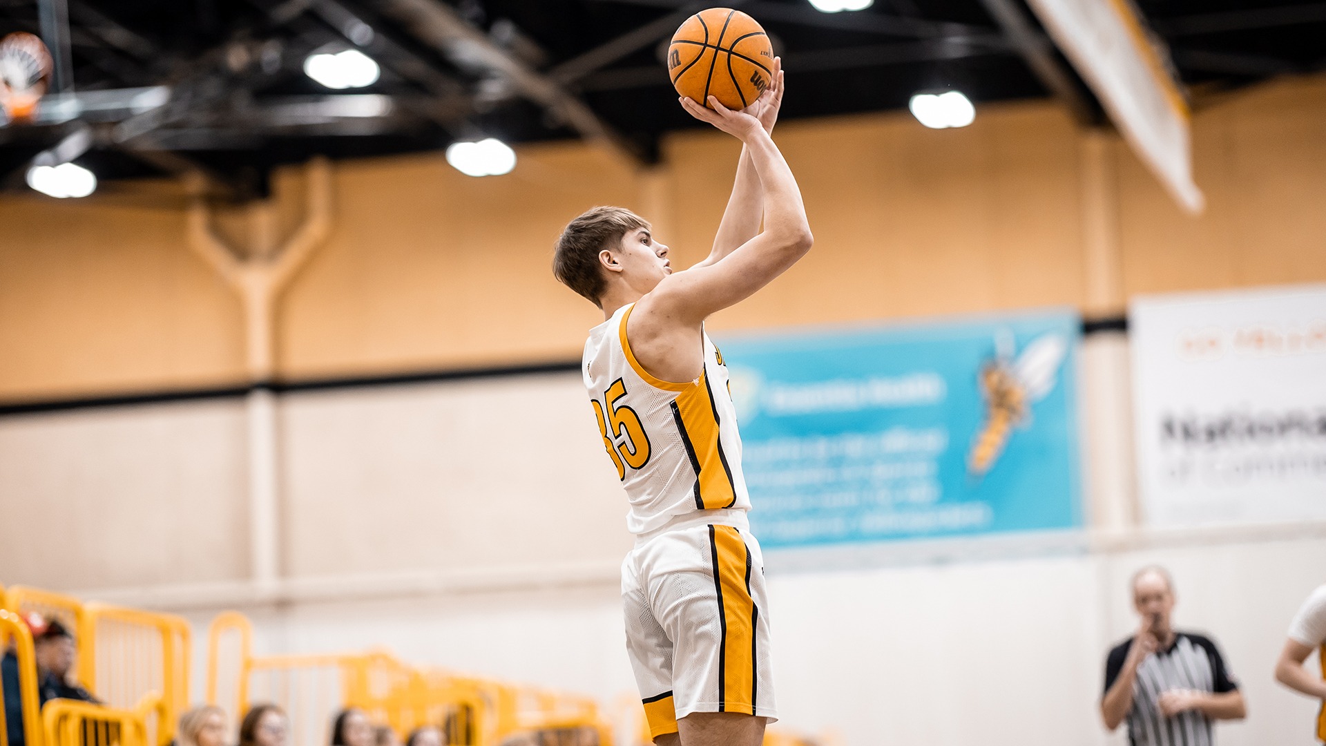 Landen Thomer attempts a three pointer against Northwestern. 