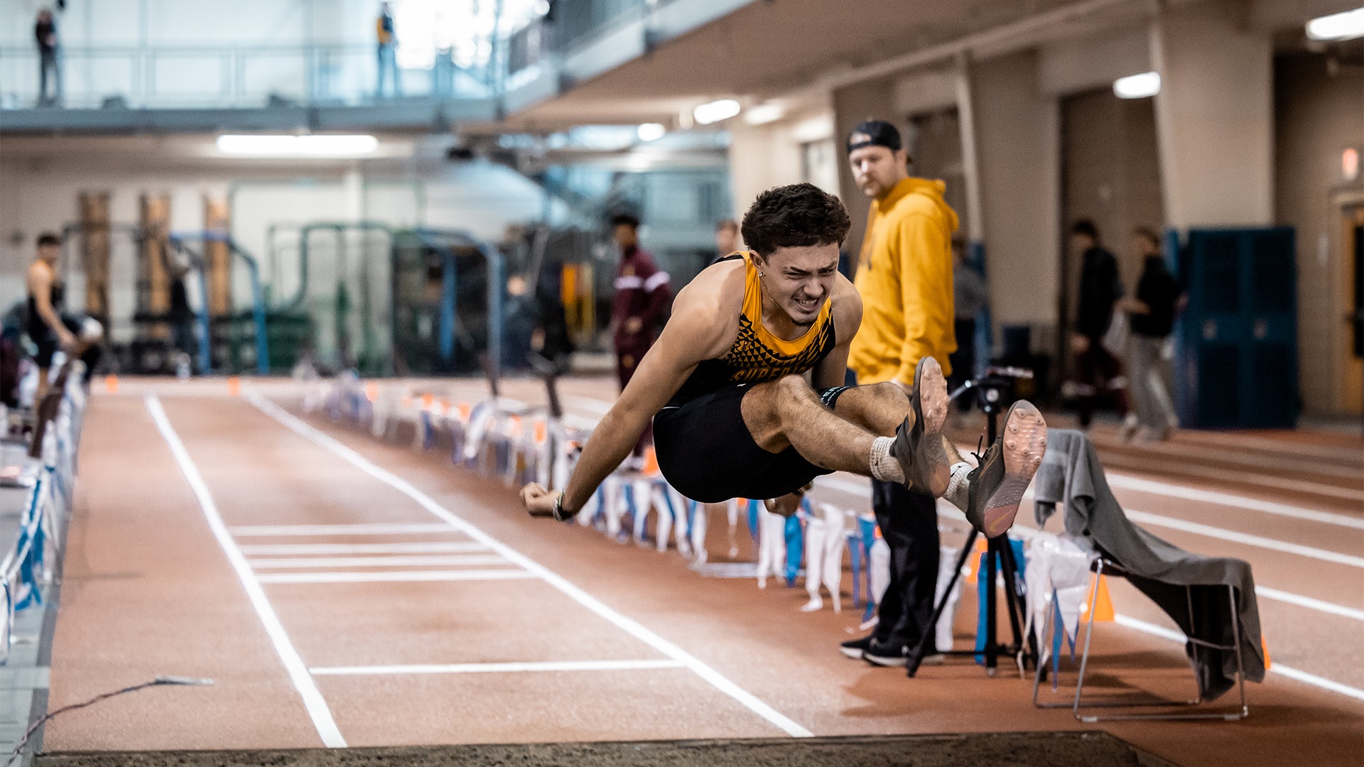 Logan Ulate following his leap in the long jump.