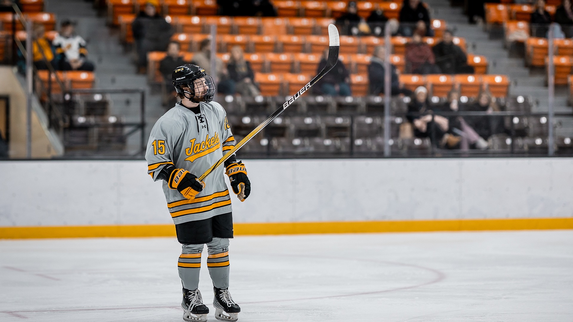 Carson Riddle on the ice against UW-Eau Claire. 