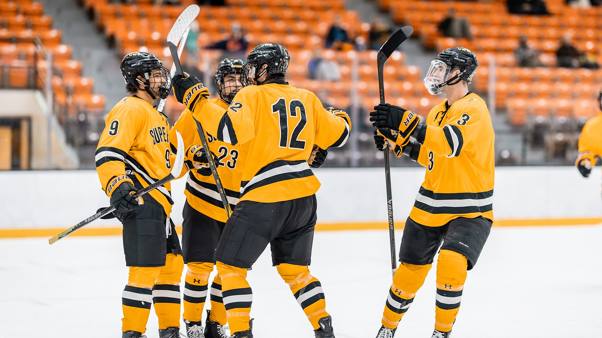 Yellowjackets celebrate Kade Shea's goal. 