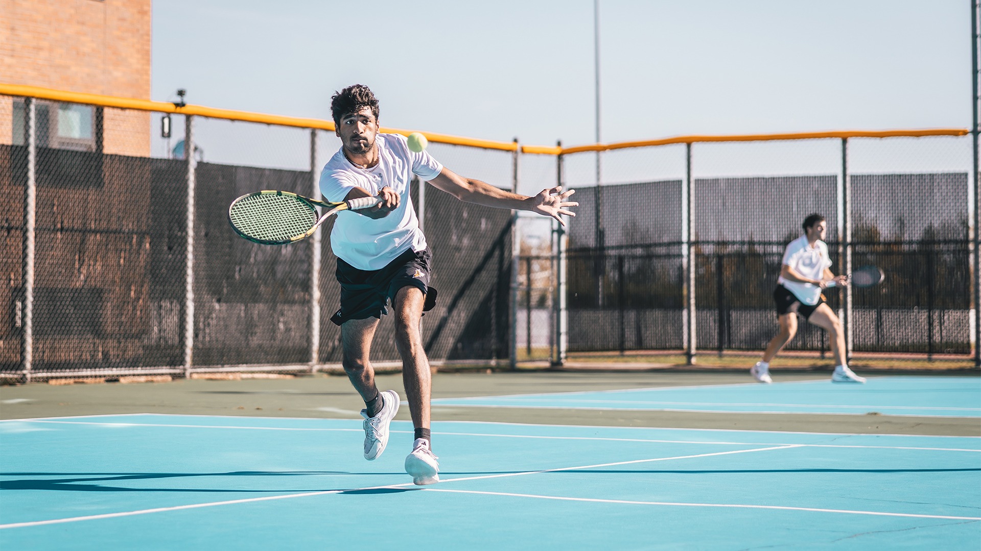 Yash Chhabra making connection with his racket.