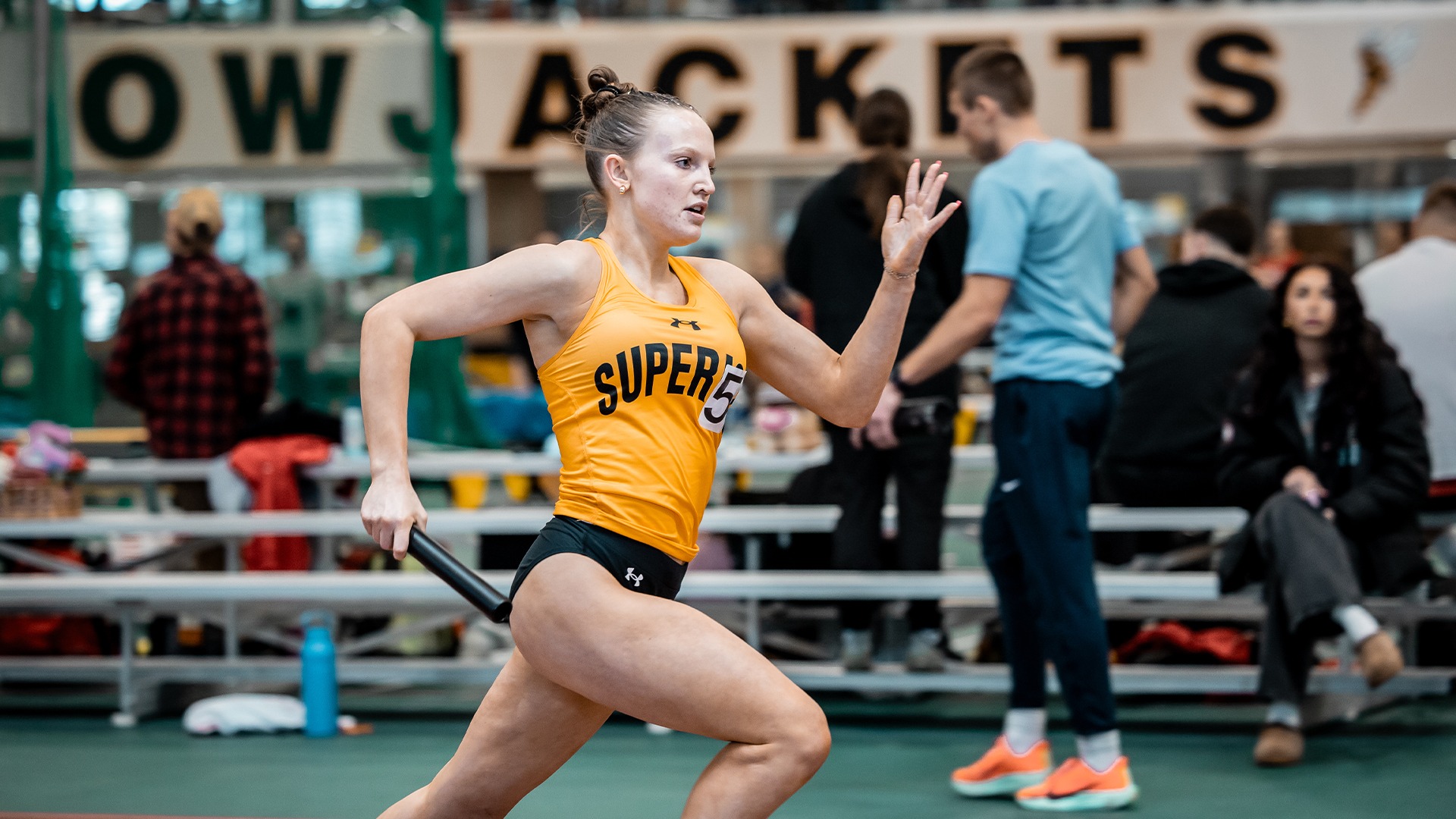 Ella Briggs running down the lane.