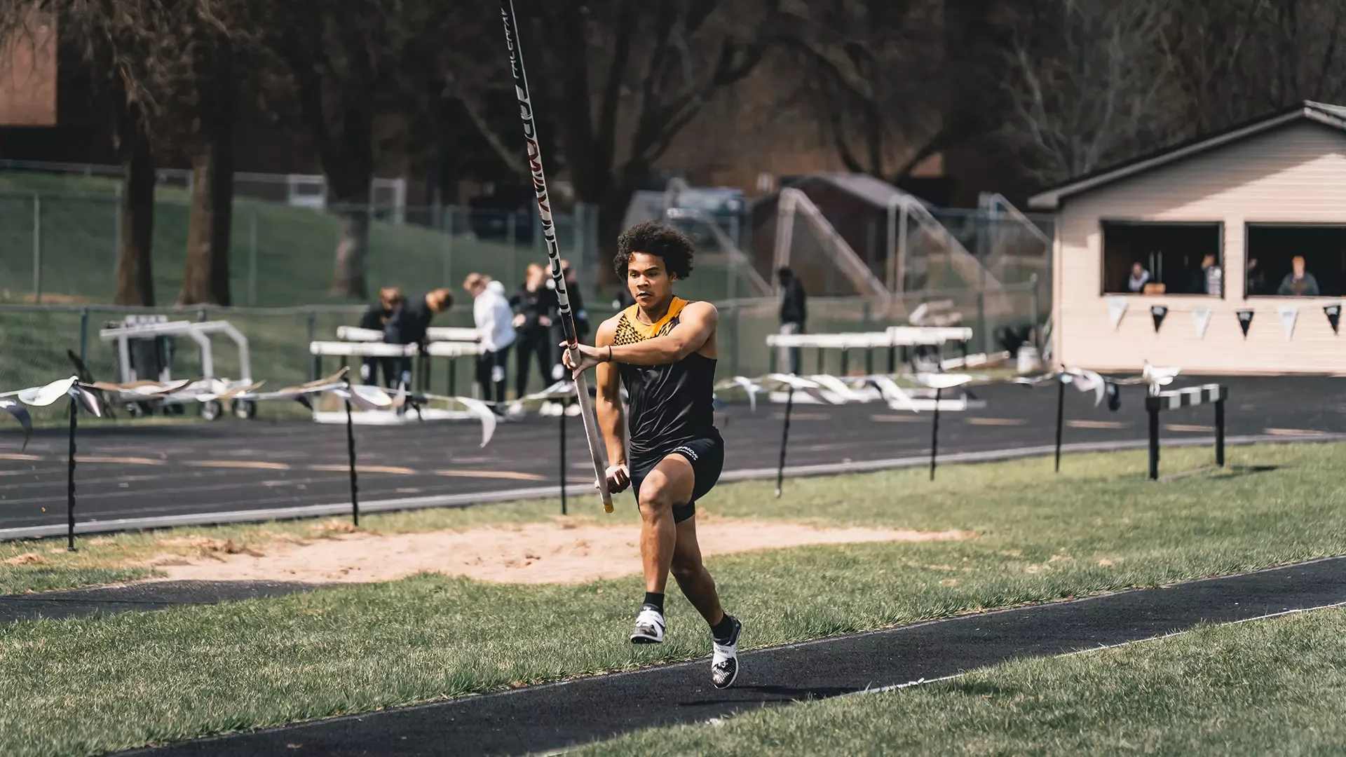 Rene Sems on the runway during the pole vault.