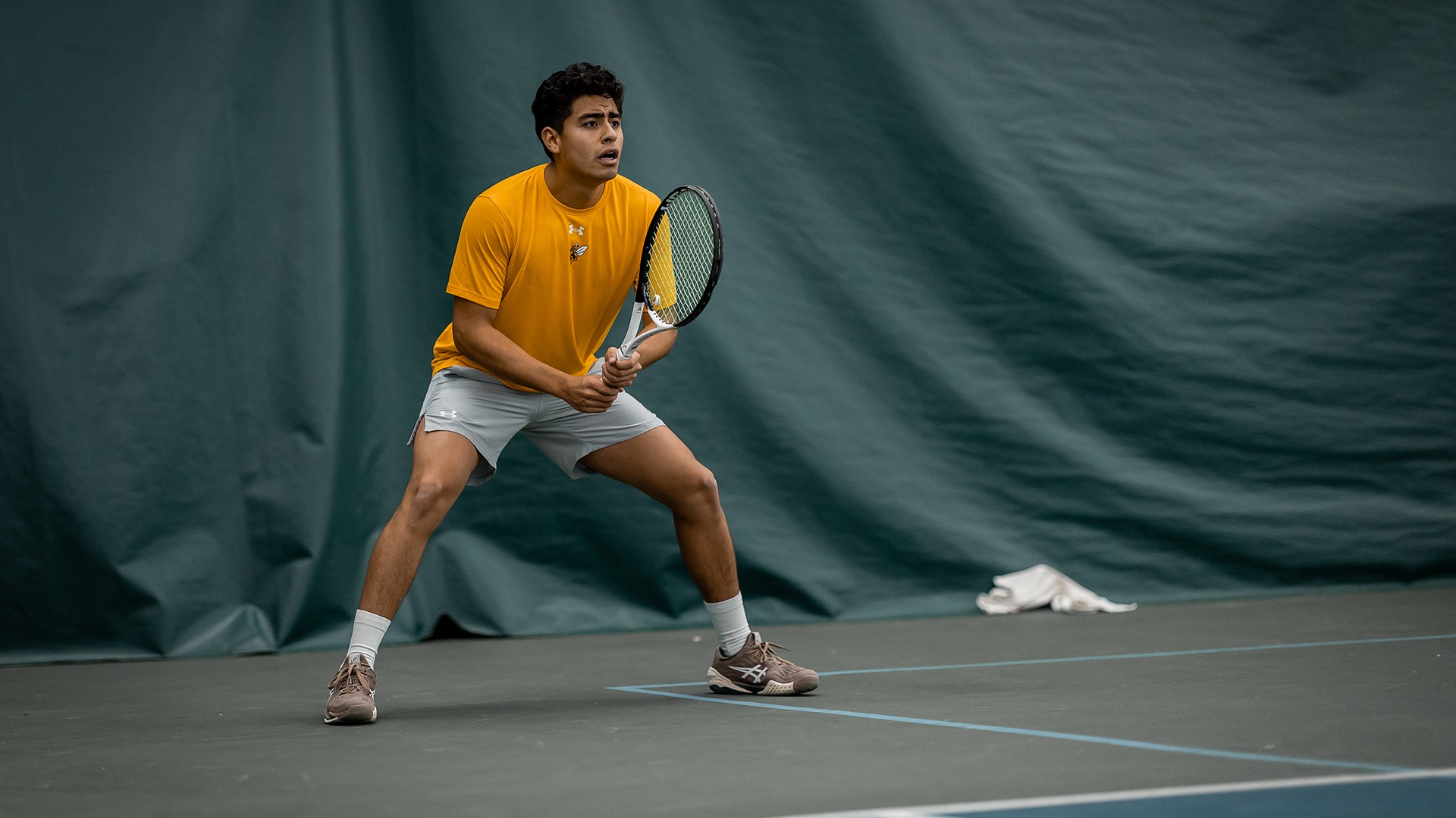 Mateo Abarca Pino waiting for a serve. 