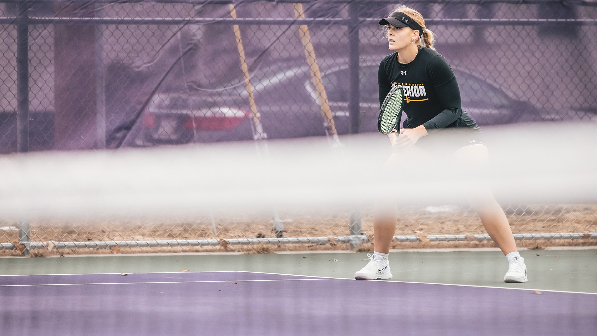 Kate Jonas waiting for a serve. 