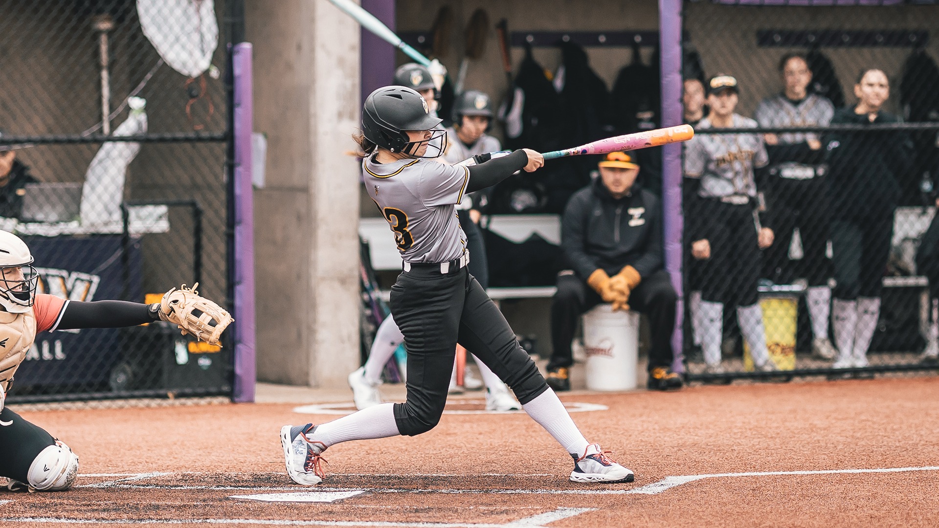 MyKenzie Leccia swinging at a pitch. 