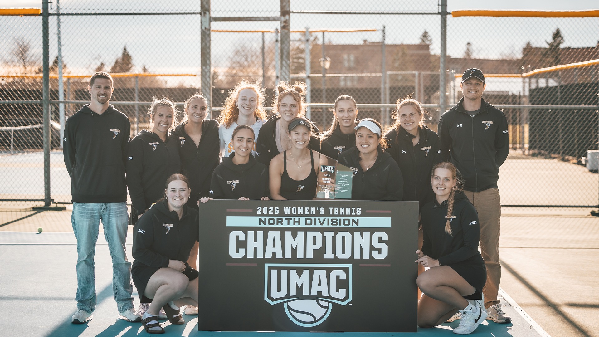 The Yellowjacket women's tennis team after winning the UMAC Regular Season Championship.