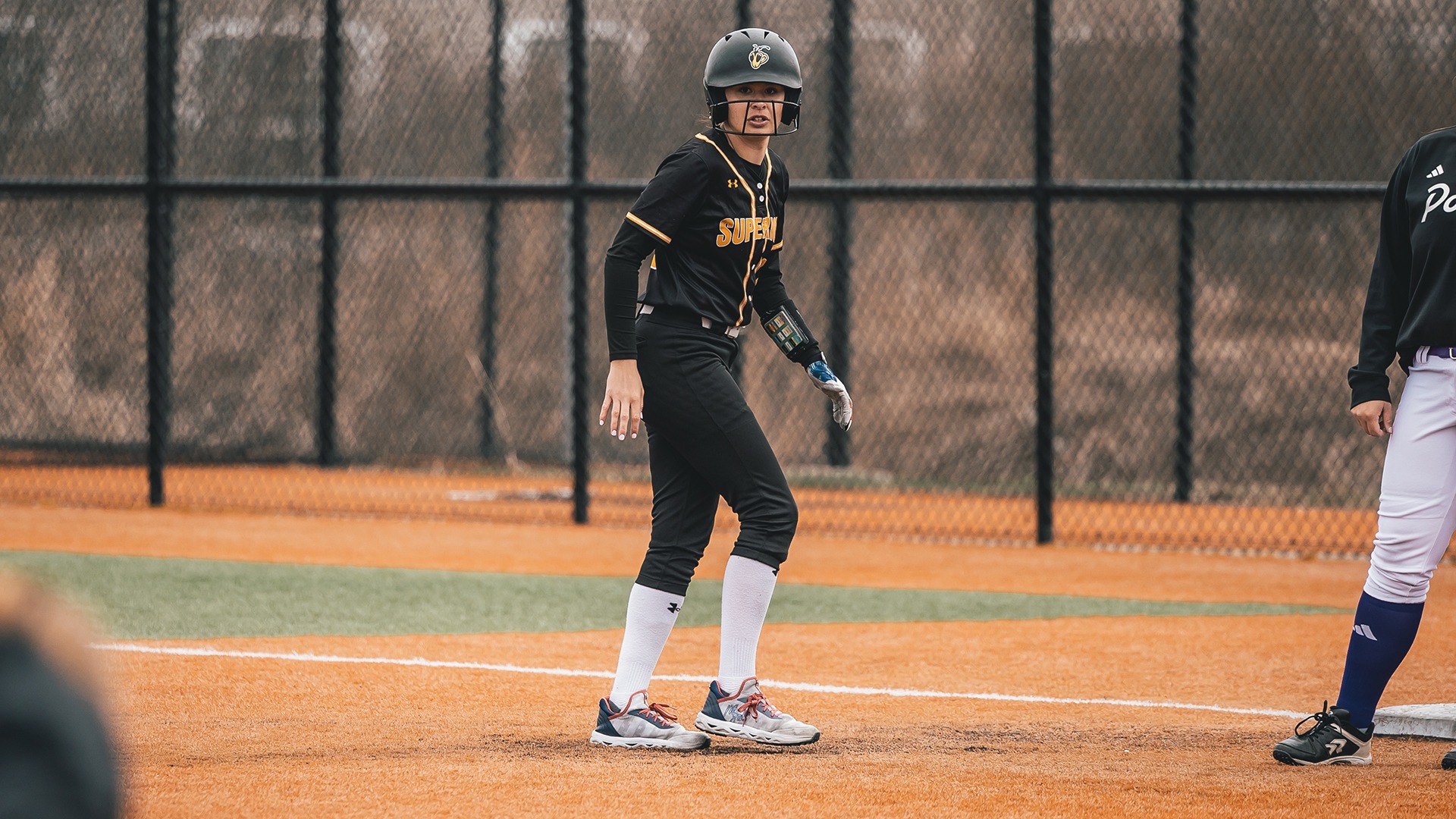 MyKenzie Leccia at first base. 