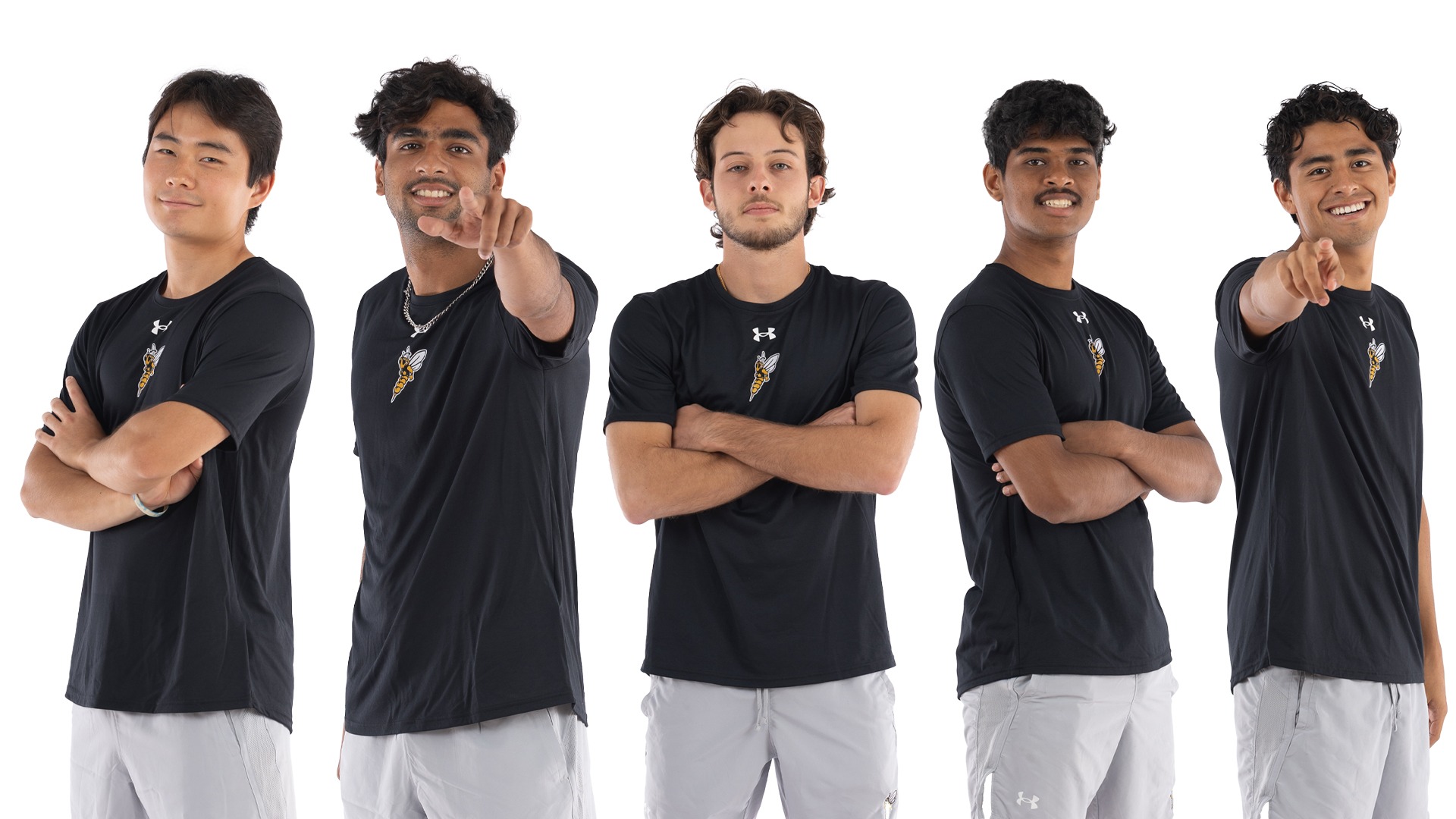 Sharan Kanugovi, Mateo Abarca Pino, Igor Guetten Chaves, Yash Chhabra and Vitor Sakakibara posing.