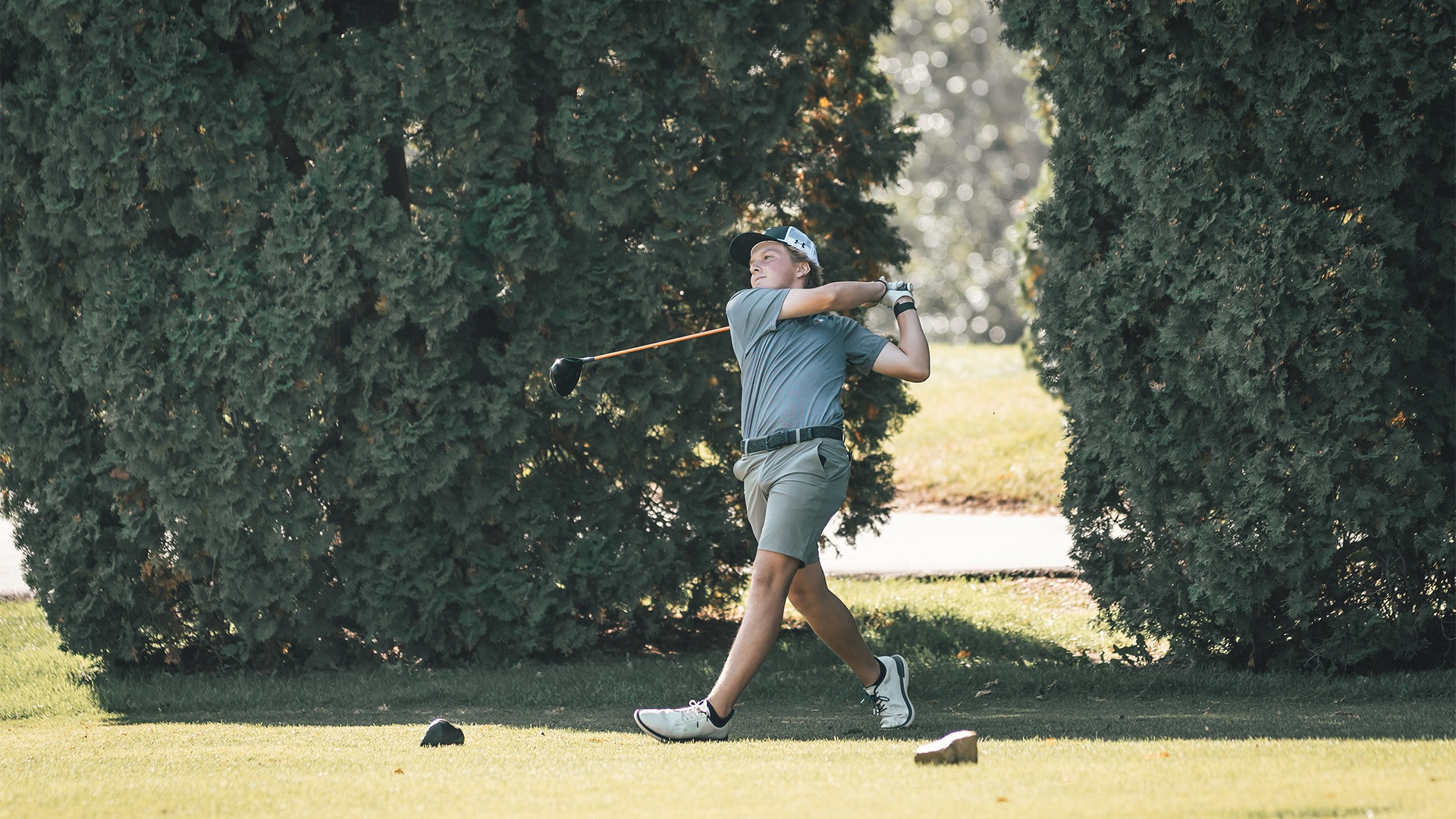 Andrew Slatten following a drive off the tee box.
