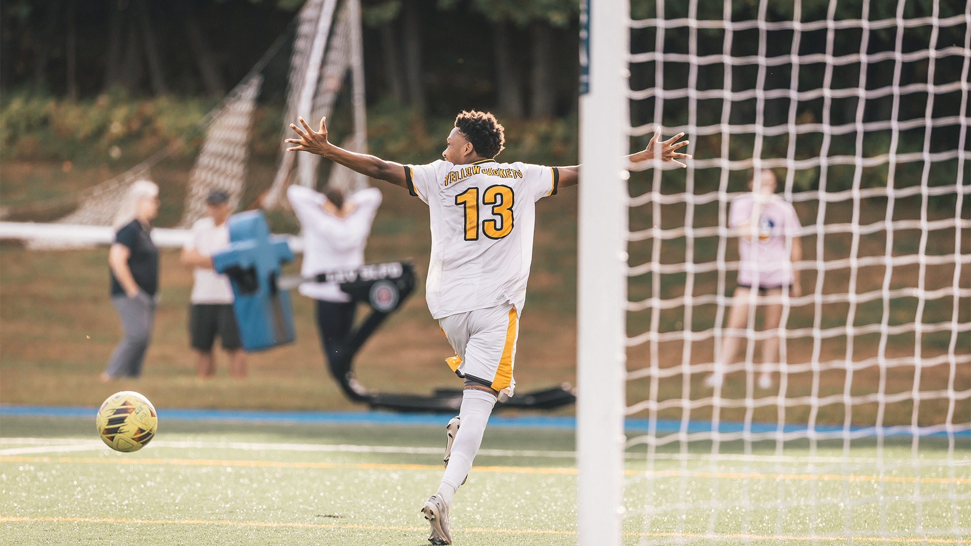 Jay'ce Jones celebrating his first Yellowjacket goal.