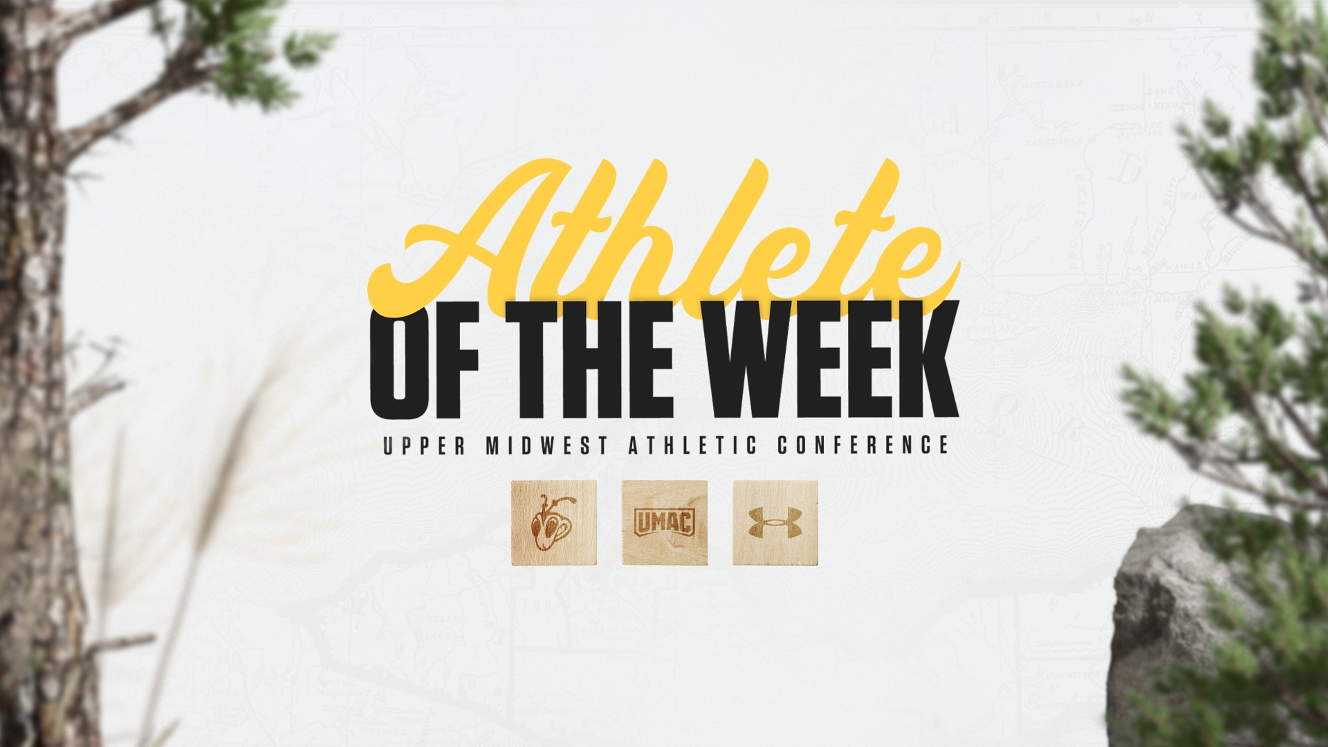 Athlete of the Week, Upper Midwest Athletic Conference with depictions of trees, rocks, and nature