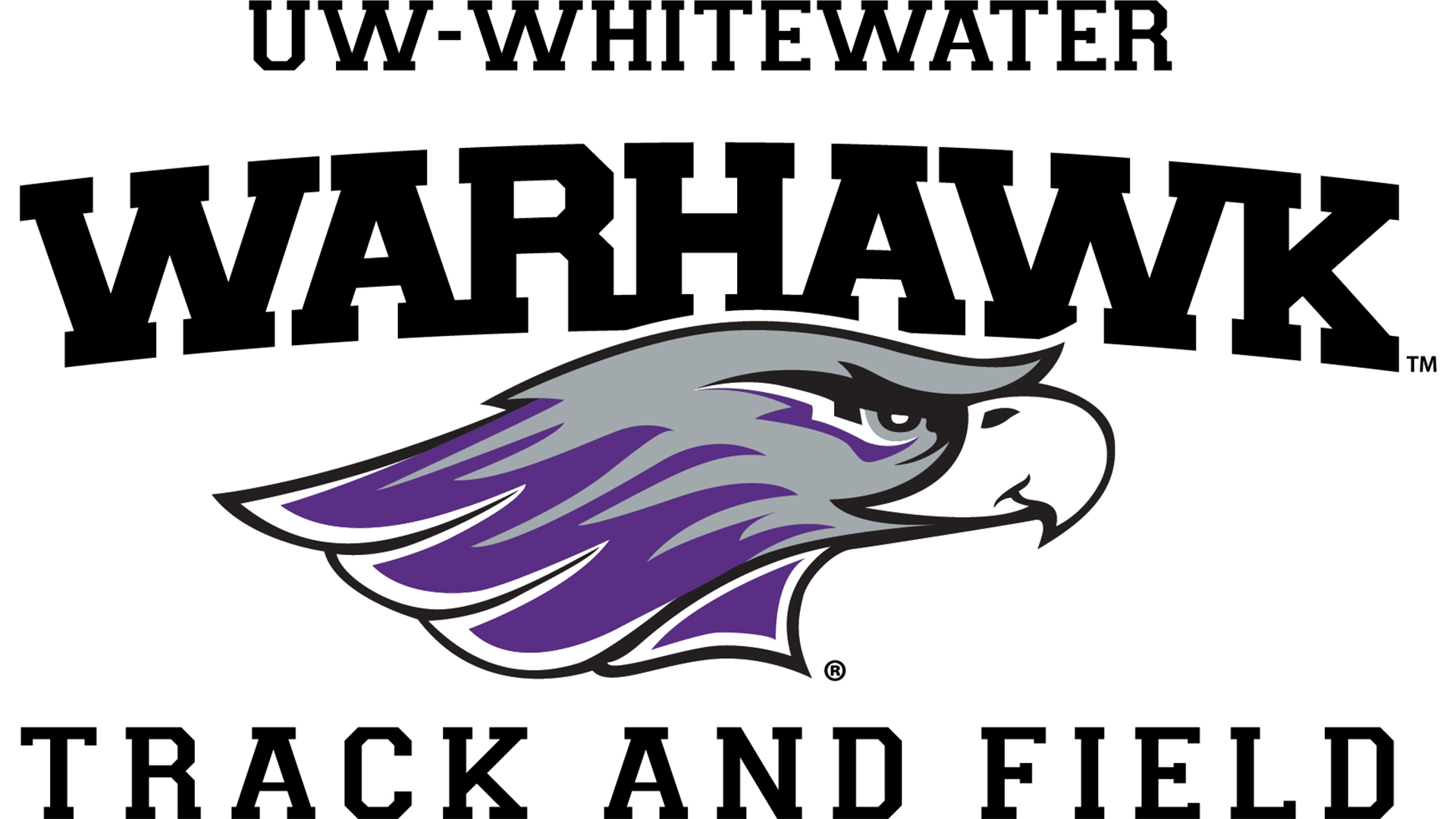 UW-Whitewater track and field color Warhawk logo black font