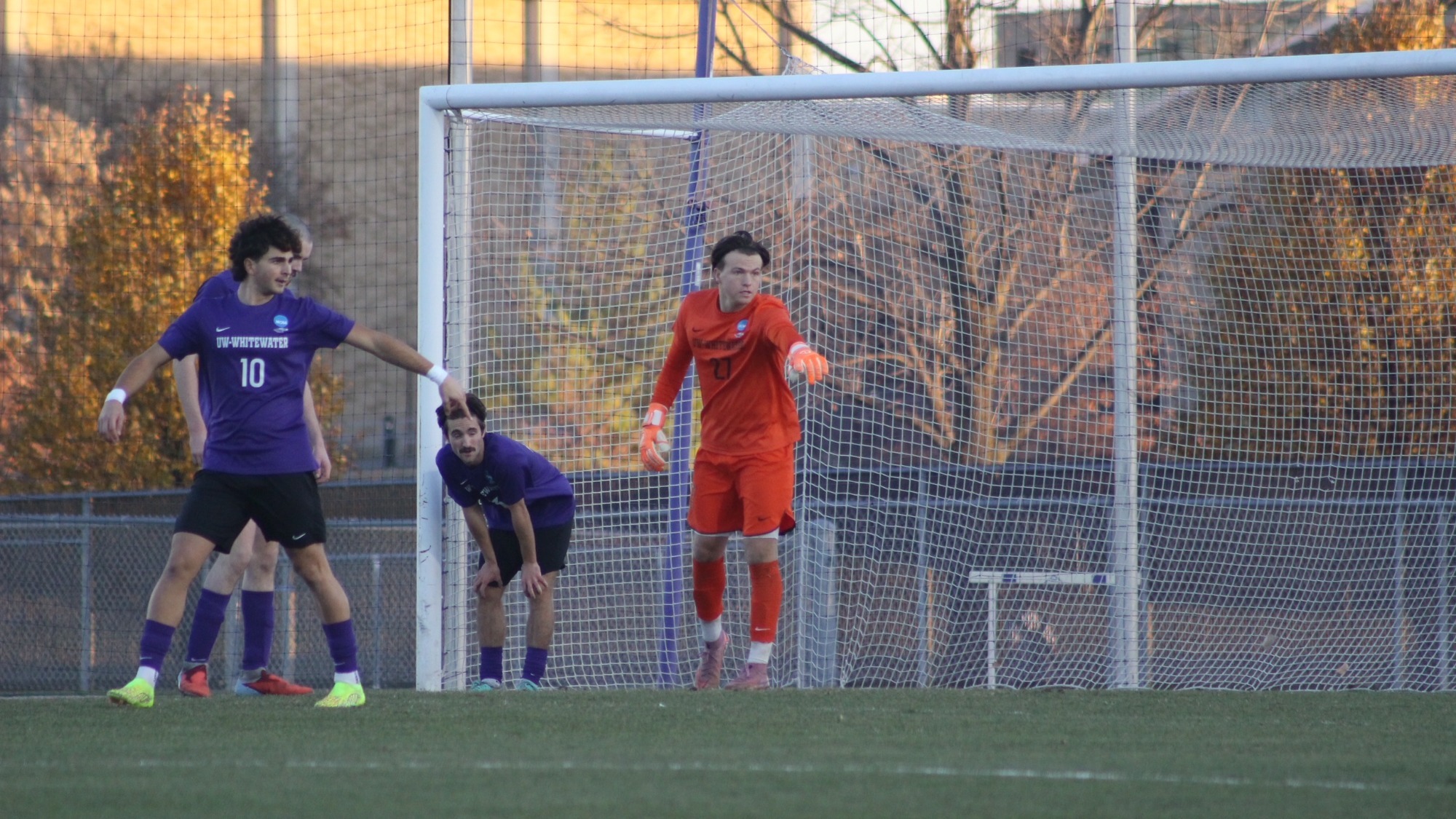 Austin Waite directing Warhawks on defensive corner kick