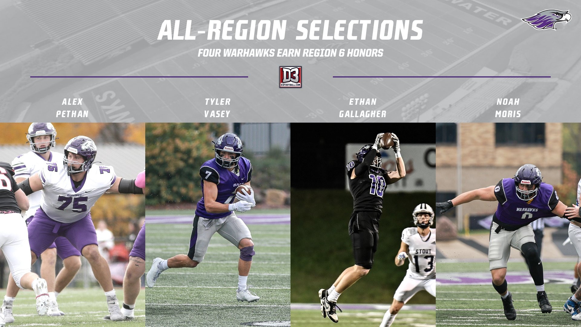 2025 D3football.com all-region selections with action shots