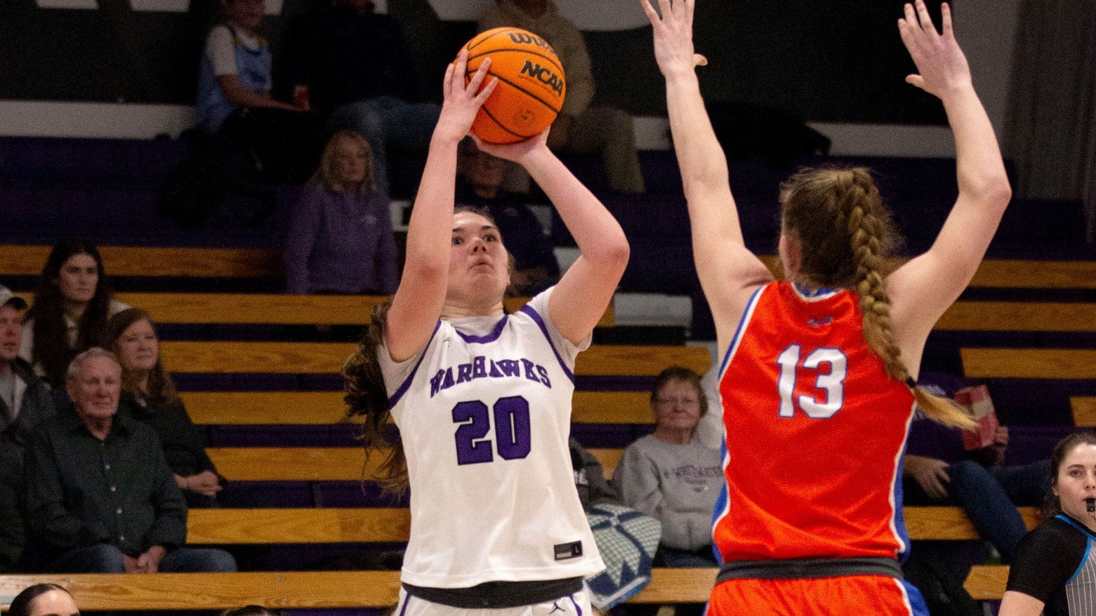 Mia Gillis with a jumper against UW-Platteville