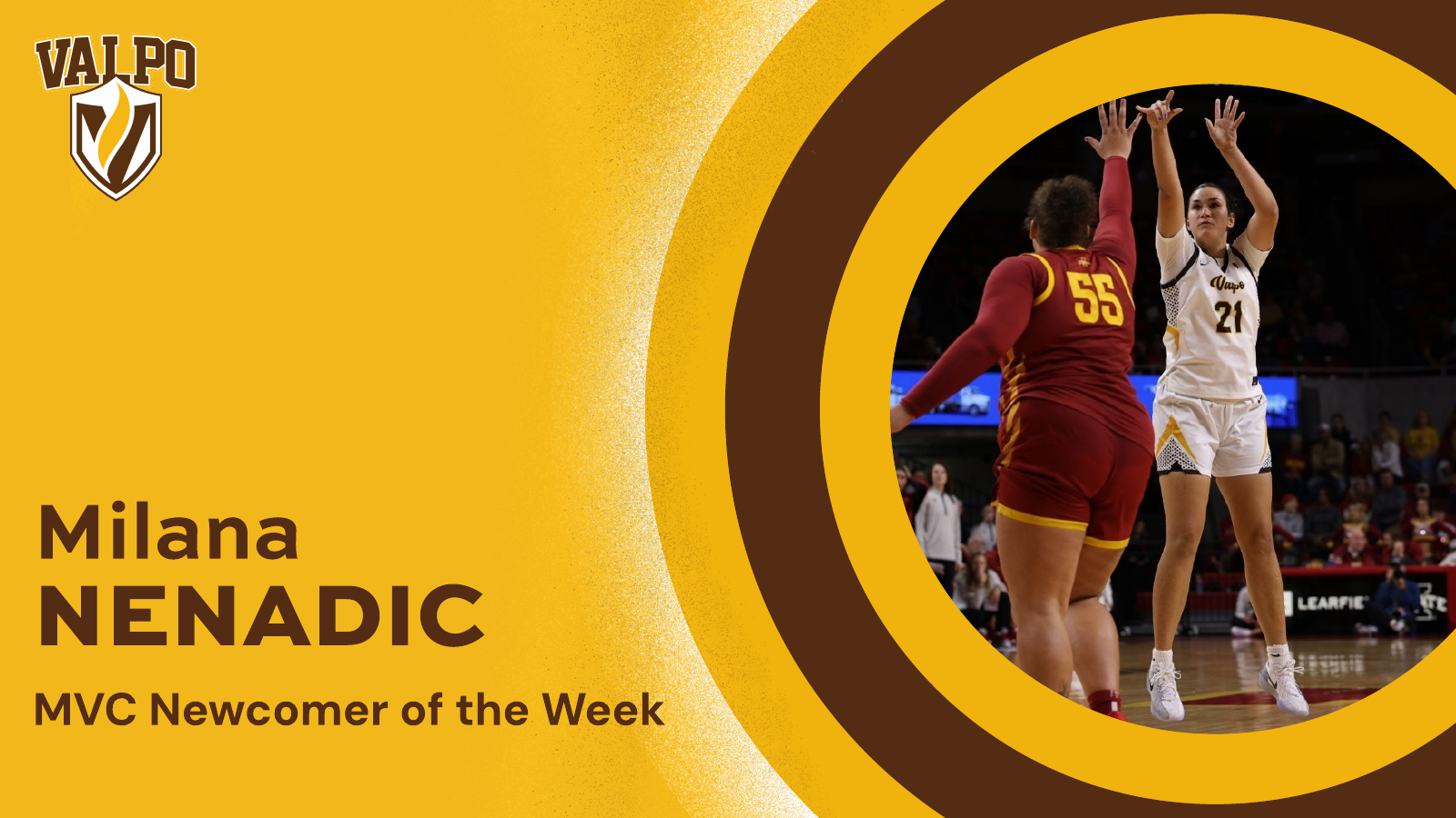 2025-26 WBB Milana Nenadic MVC Newcomer of the Week graphic