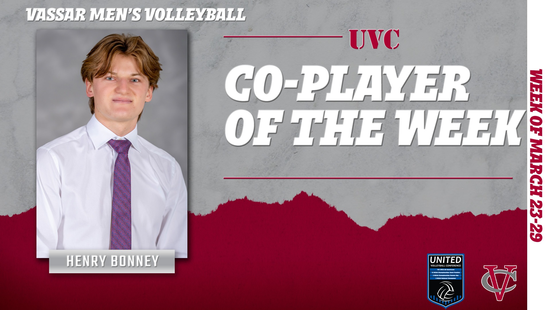 Henry Bonney UVC Co-Player of the Week - March 30, 2026