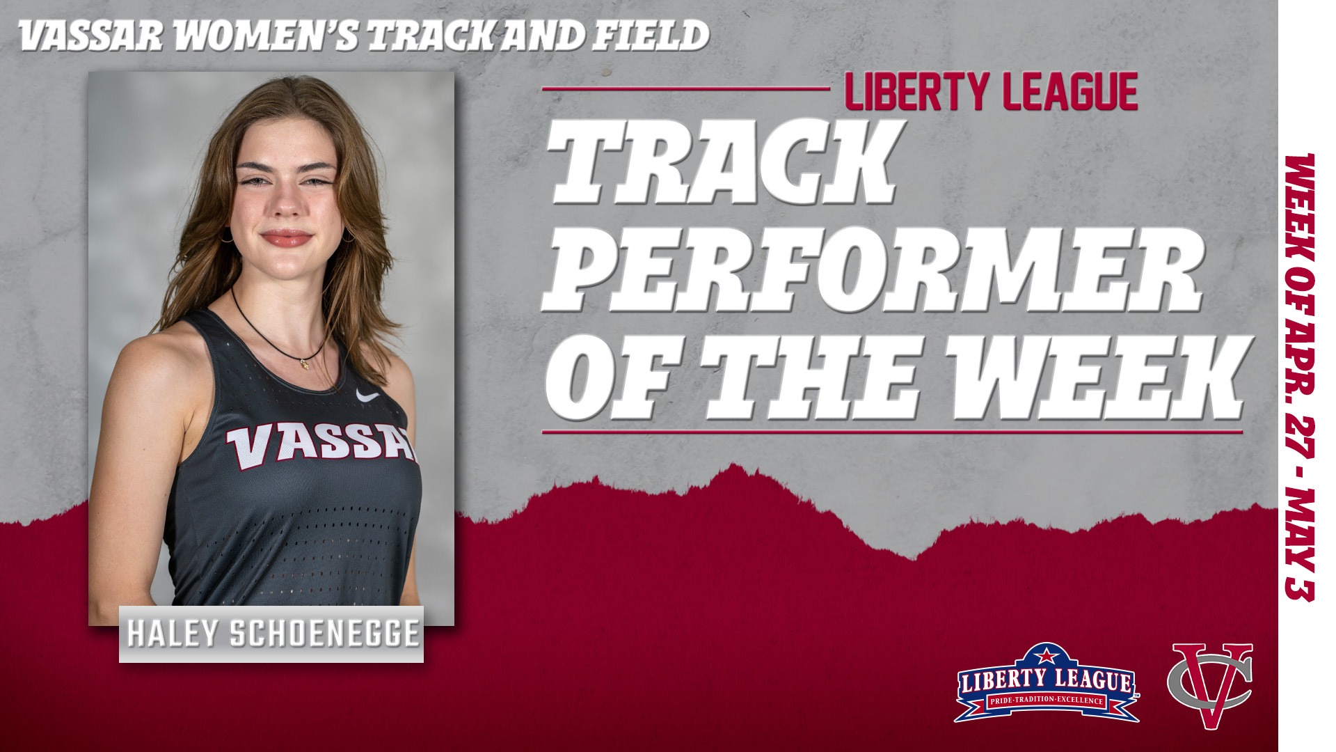 Haley Schoenegge - Liberty League Track Performer of the Week on May 4th, 2026