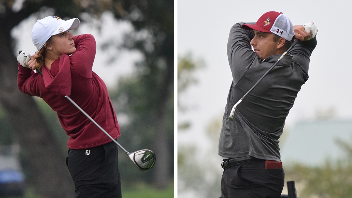 Kathleen Vetter and Grant Inniger compete at Maple River Golf Club.