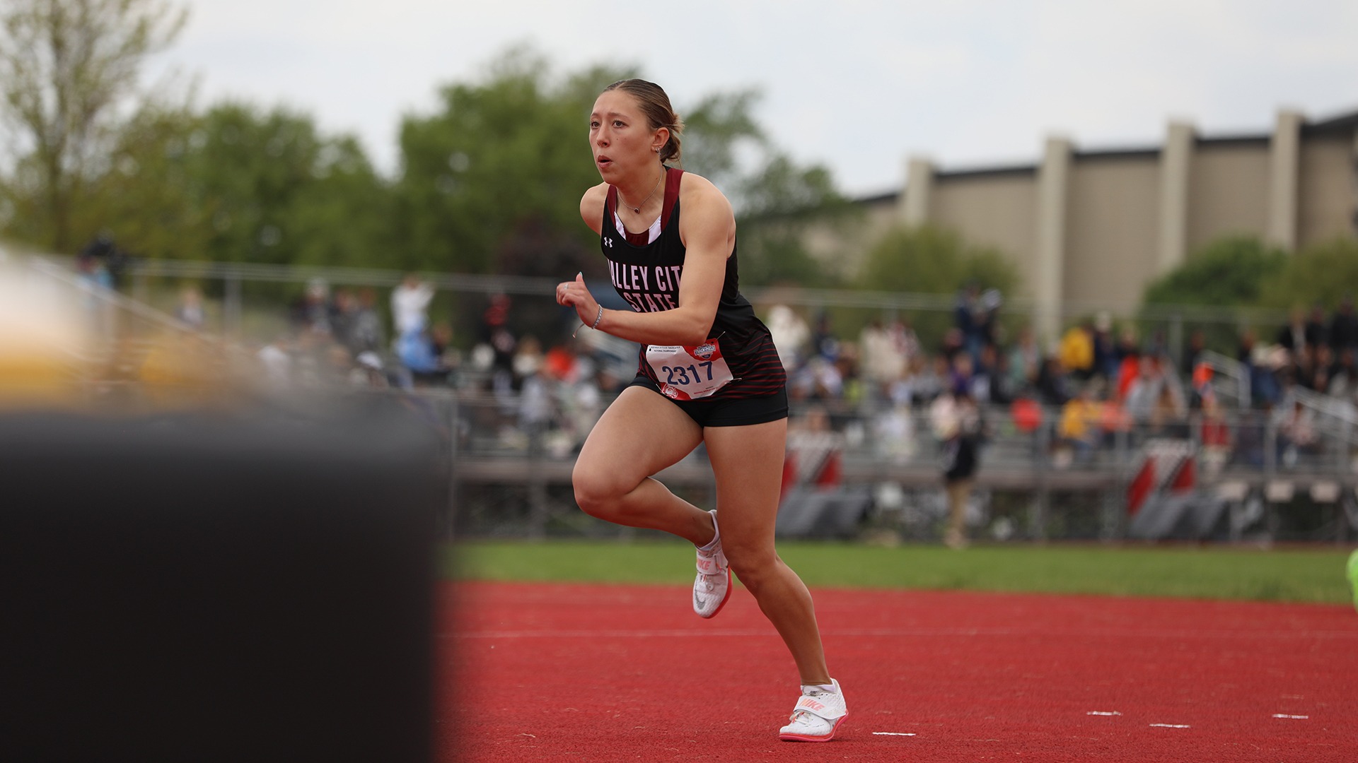 Olivia Backus competes in the high jump at NAIA National Championships.