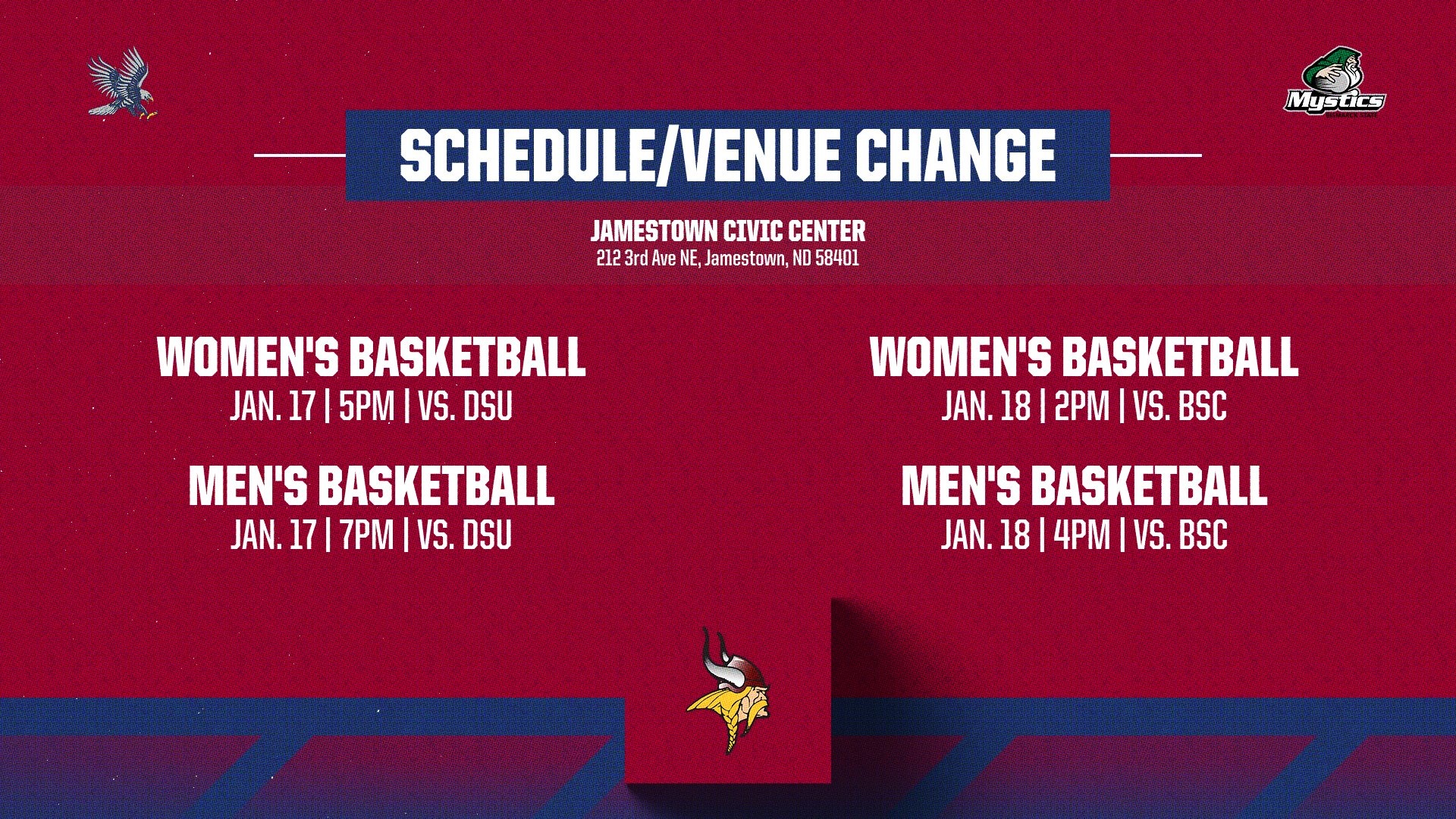 Basketball Schedule Change BSC and DSU.