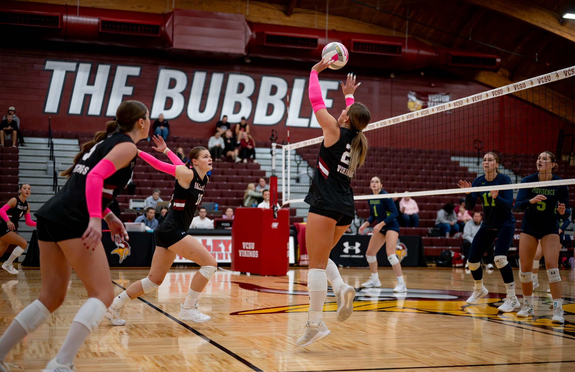 Post-game story- VB vs Providence & MSUN, Madden Bogenreif sets an attacker up for a kill. 