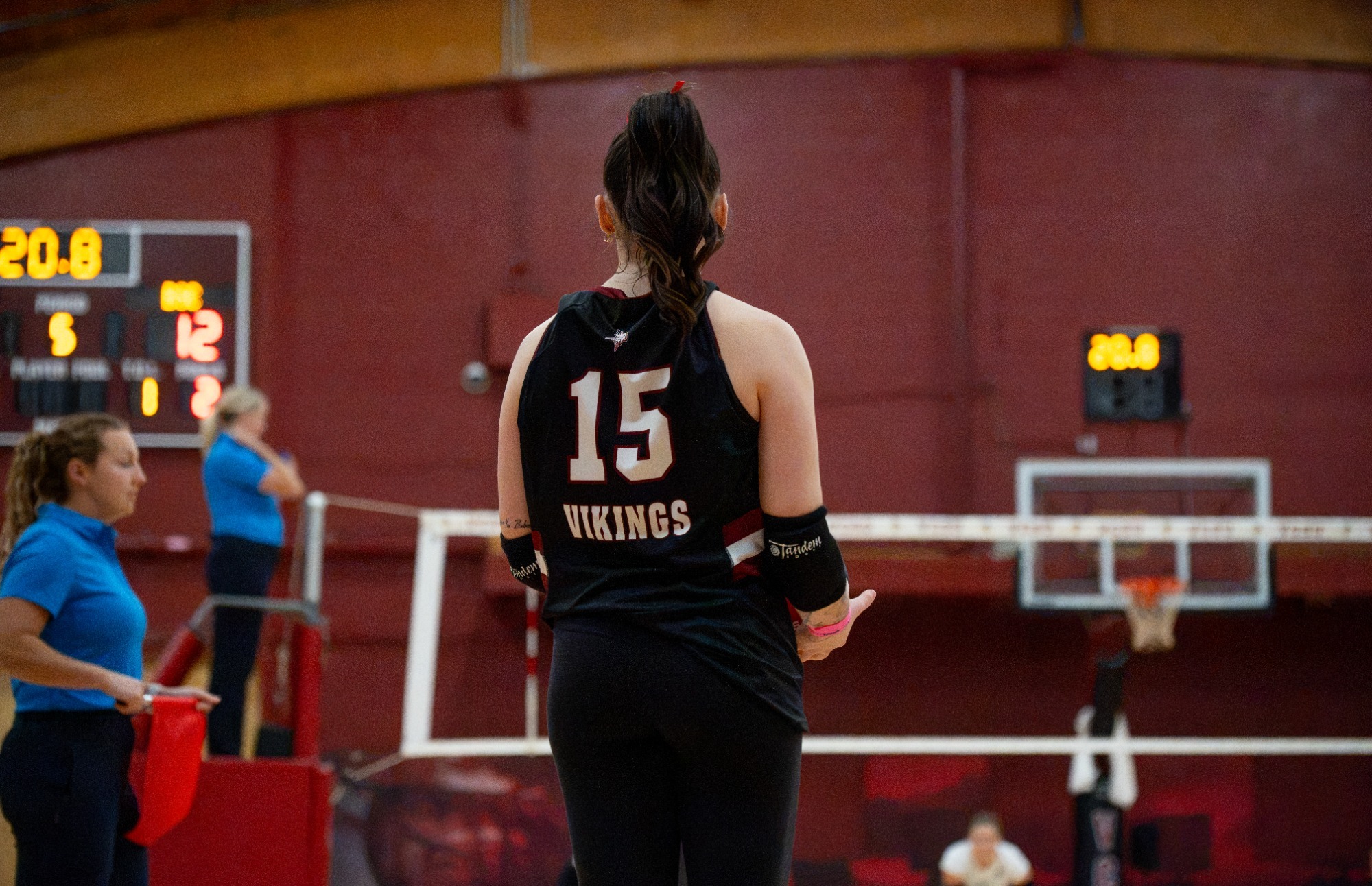Pregame Story VB- MT Tech/Western 2026, Reece Cave awaits the signal to begin her serve versus Bismarck State.