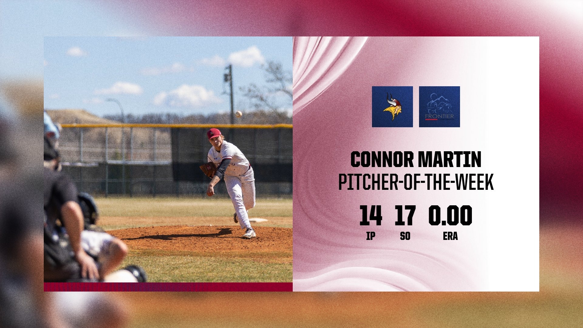 Connor Martin Frontier Conference Pitcher of the Week graphic.