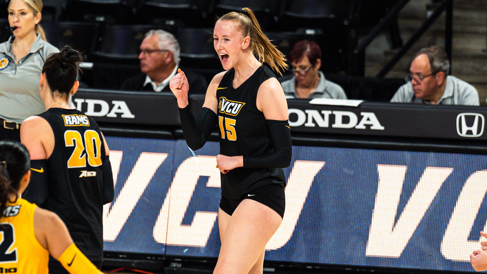 Julia Rienks celebrates vs. Fordham