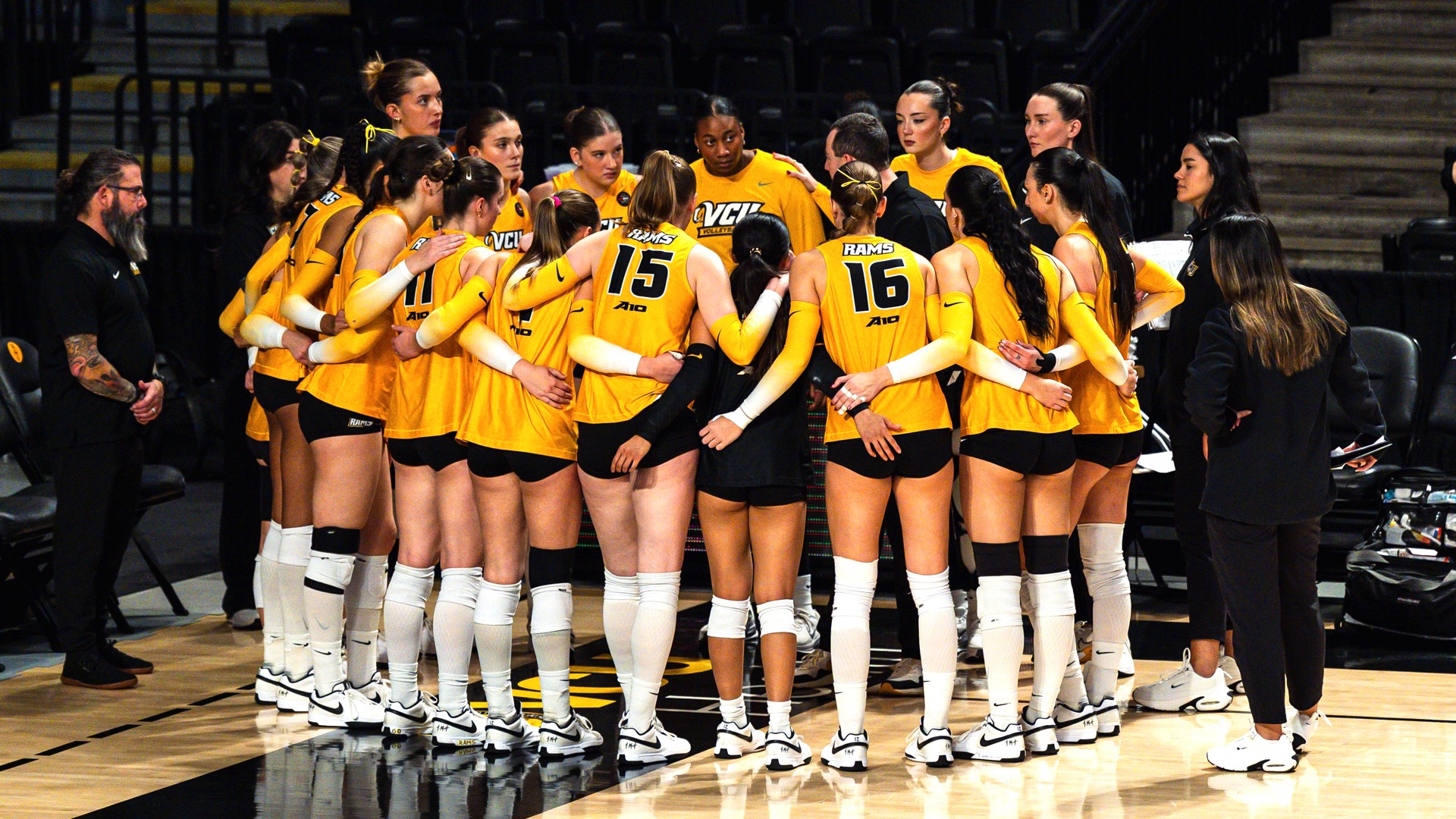 VCU Volleyball huddle - post A-10 championship match
