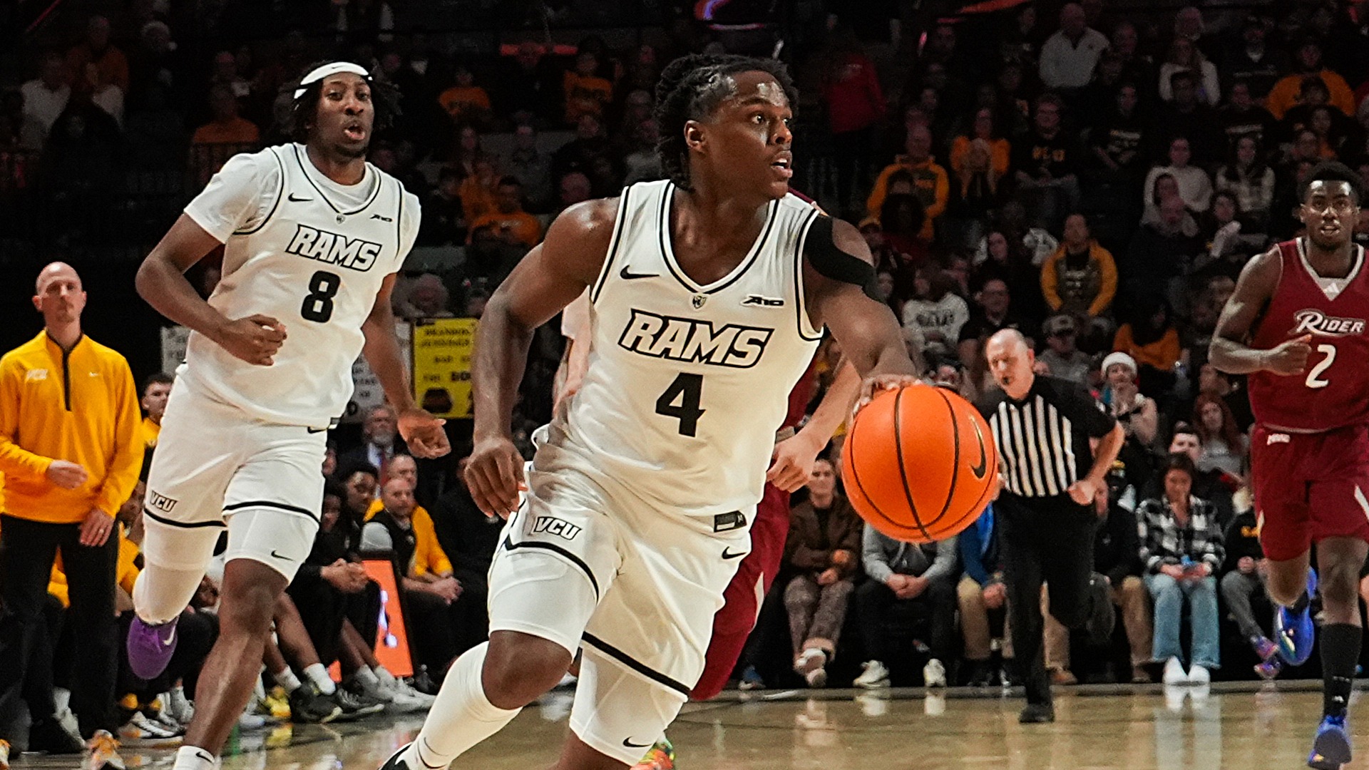 Ahmad Nowell dribbles versus Rider