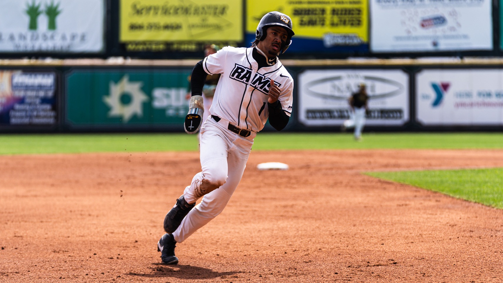 Michael Petite rounds third base vs. Norfolk State