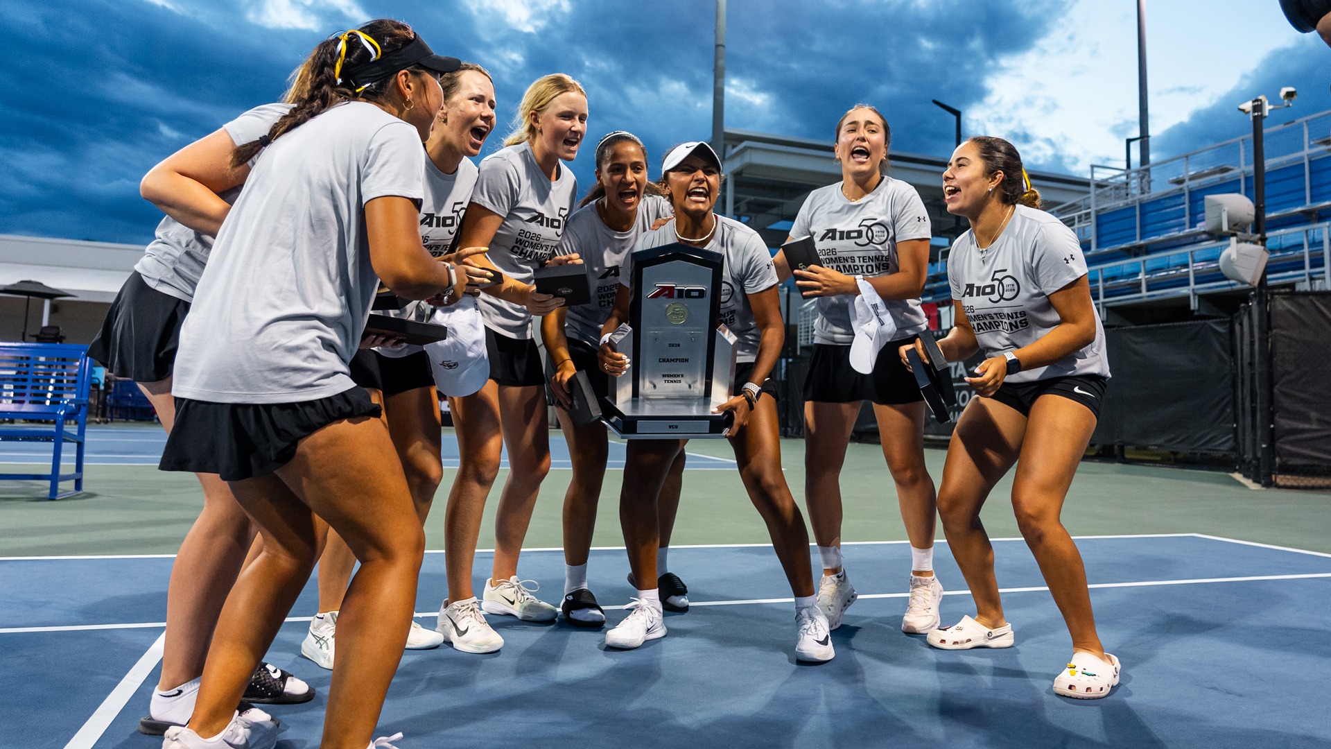 Women's Tennis A-10 celebration #2