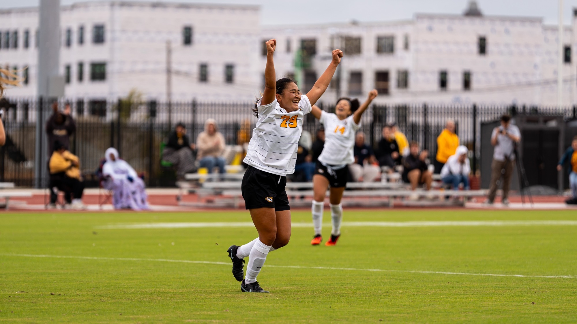 Shiori Shintaku celebrates goal in three-point game vs. St. Bonaventure