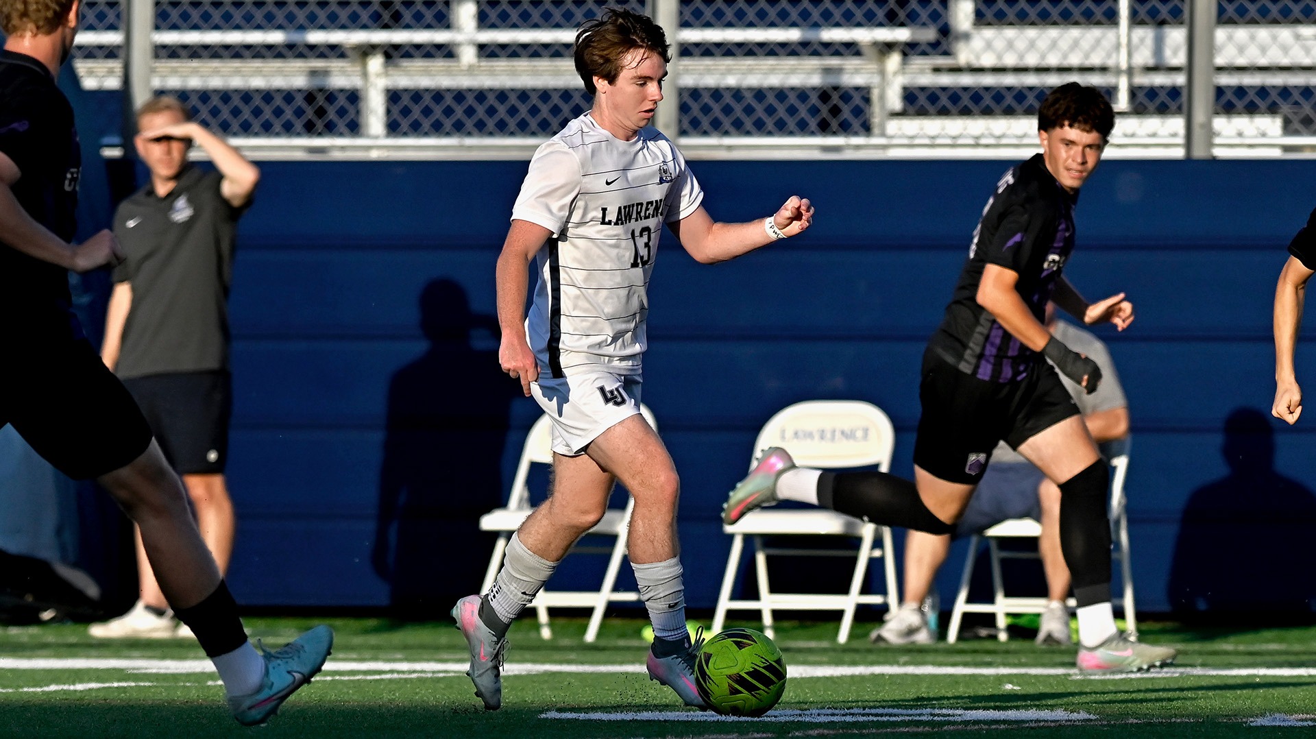Quinn O'Reilly Lawrence men's soccer action