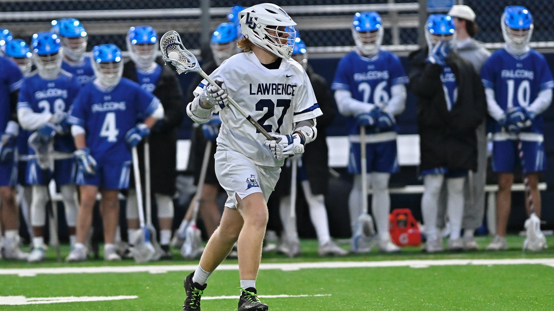 Lawrence men's lacrosse action Logan Marsh