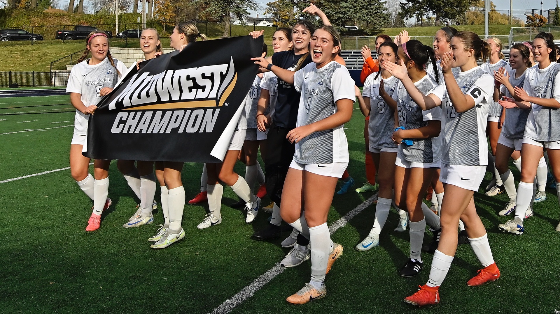 Lawrence women's soccer conference title celebration 2024