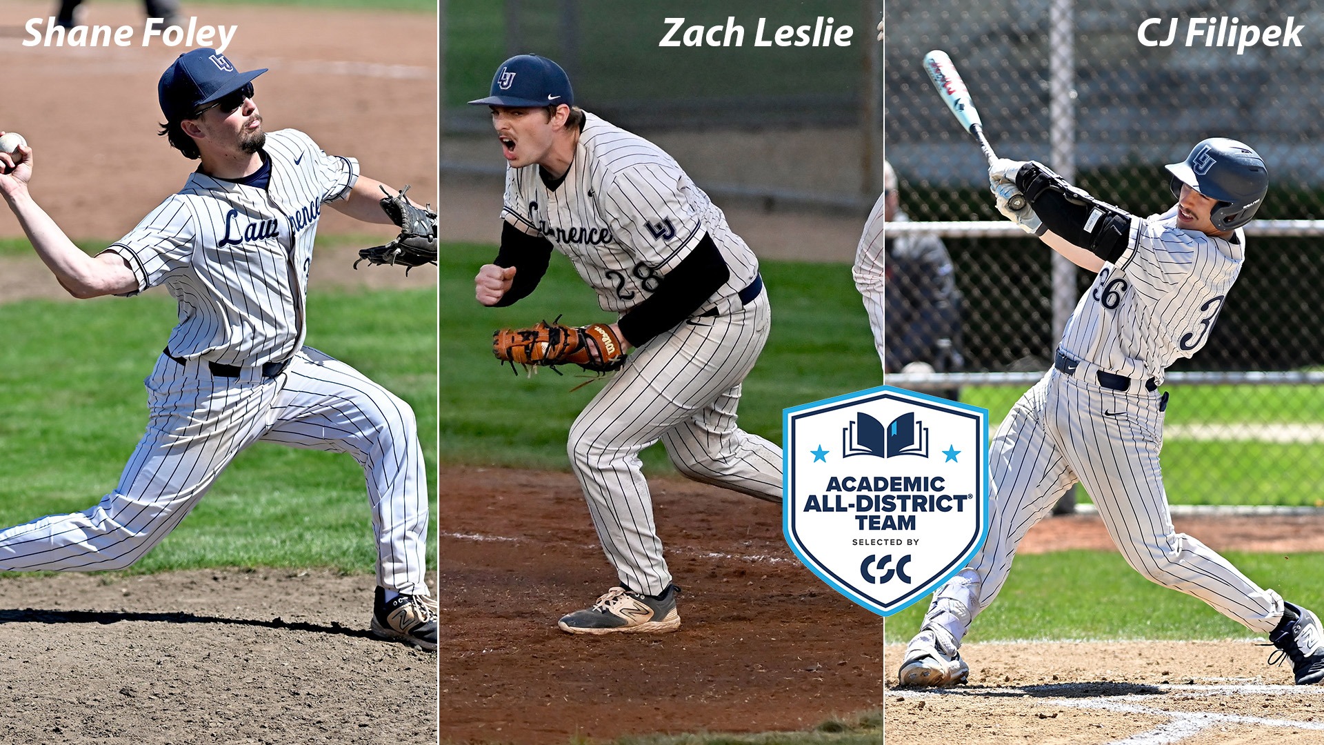 2025 CSC academic all-district selections Zach Leslie, Shane Foley, CJ Filipek