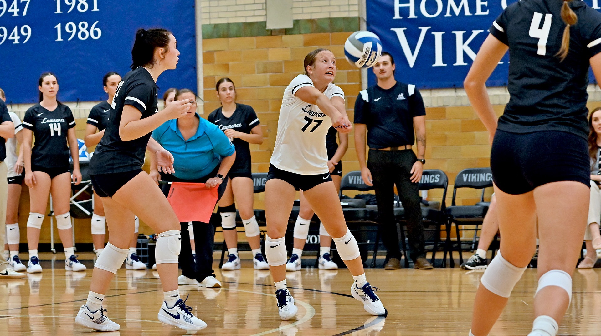 Lawrence volleyball action Aria Wessel