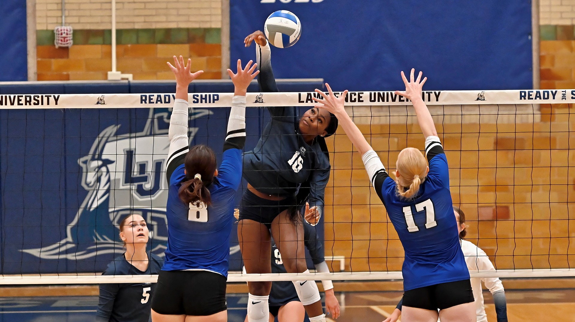 Lawrence volleyball action Chania Tinch