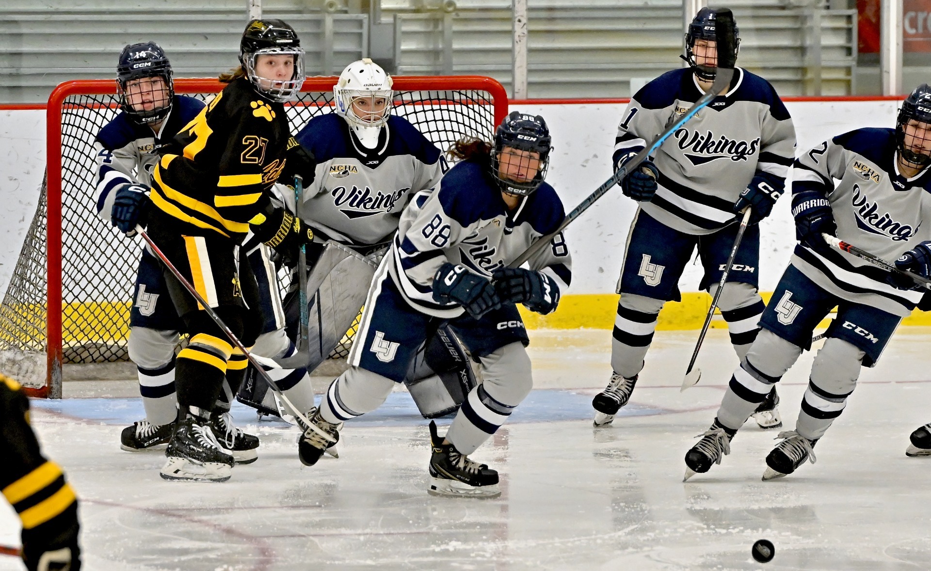 lu womens hockey action group shot 